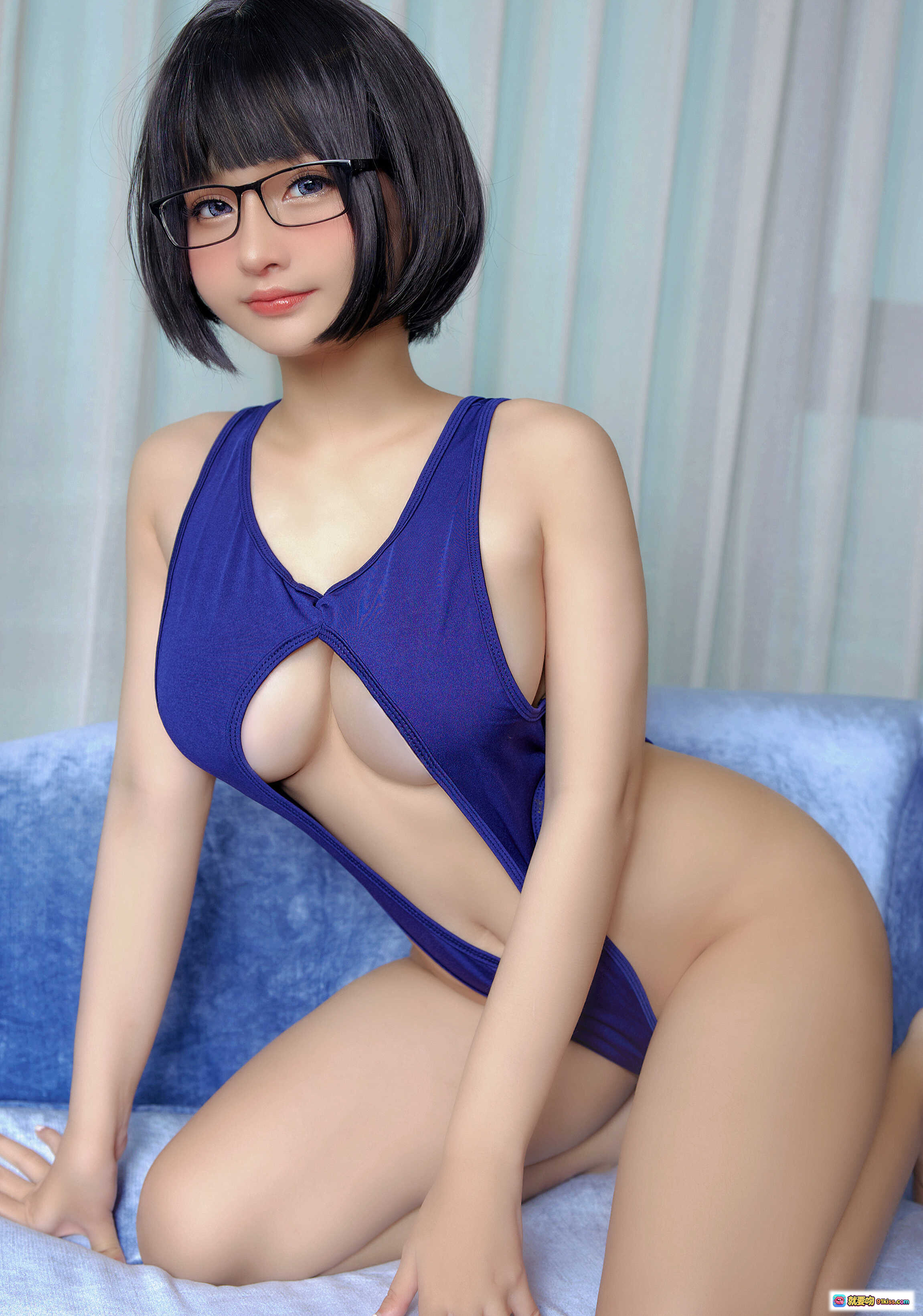 图片[3] - Azami NO.038 Imouto あざみ 水着写真集 20P 263MB 眼镜短发深蓝泳衣性感诱惑私房美图 - 就要吻