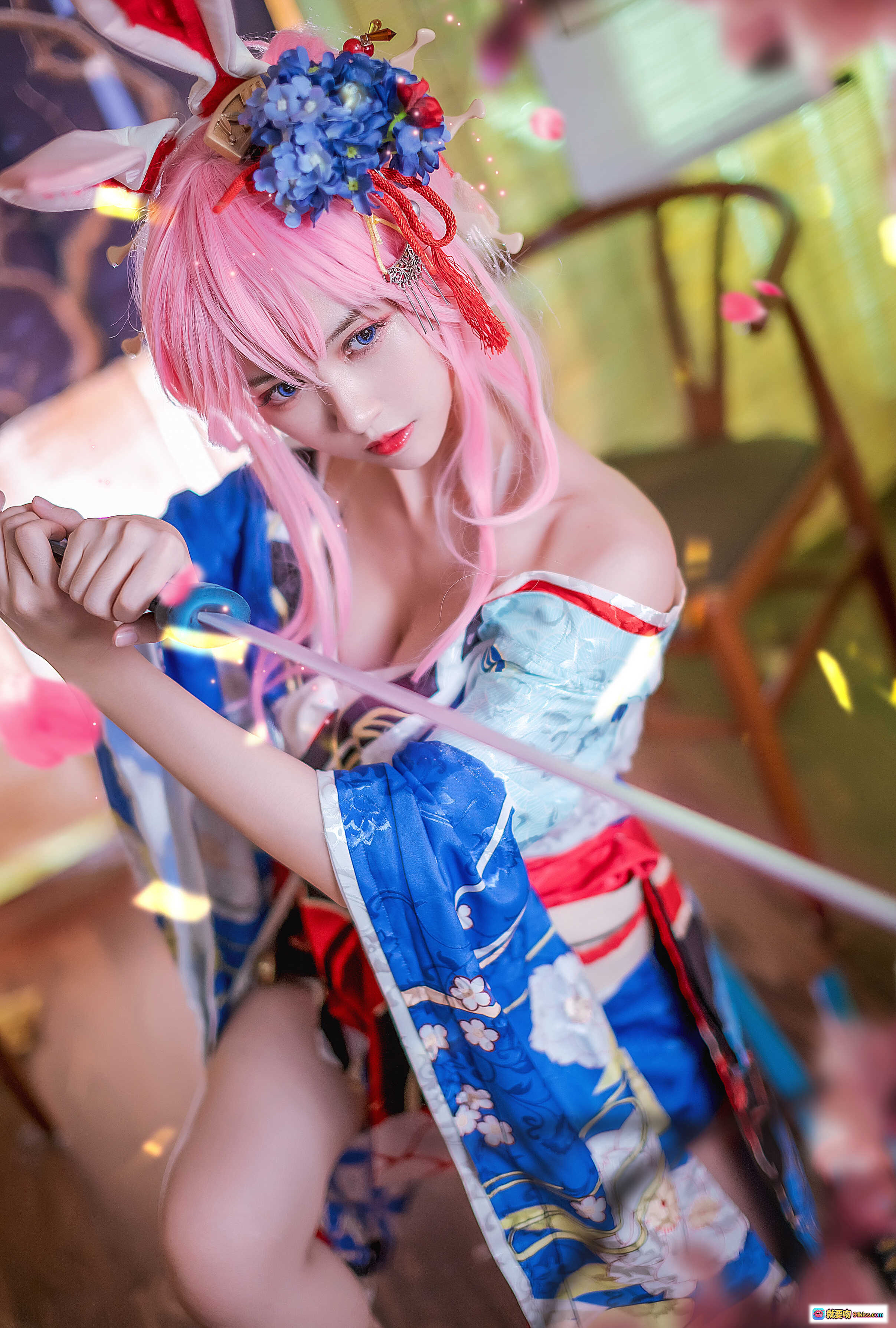 图片[2] - 鳗鱼霏儿NO.079八重樱花魁和风cos美腿特写 传统木屐搭配日式浴衣 丝袜光影细节呈现 - 就要吻