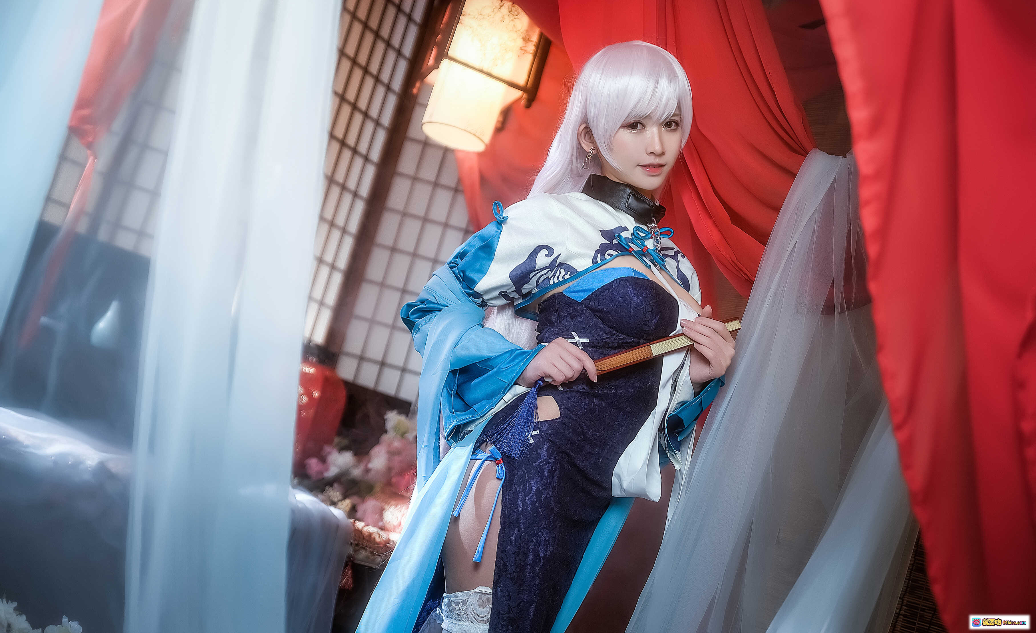 图片[5] - 鳗鱼霏儿NO.013碧蓝华裳贝姐cos写真·日式和风场景·蓝白丝袜美腿·精致服饰细节·11P高清图集 - 就要吻