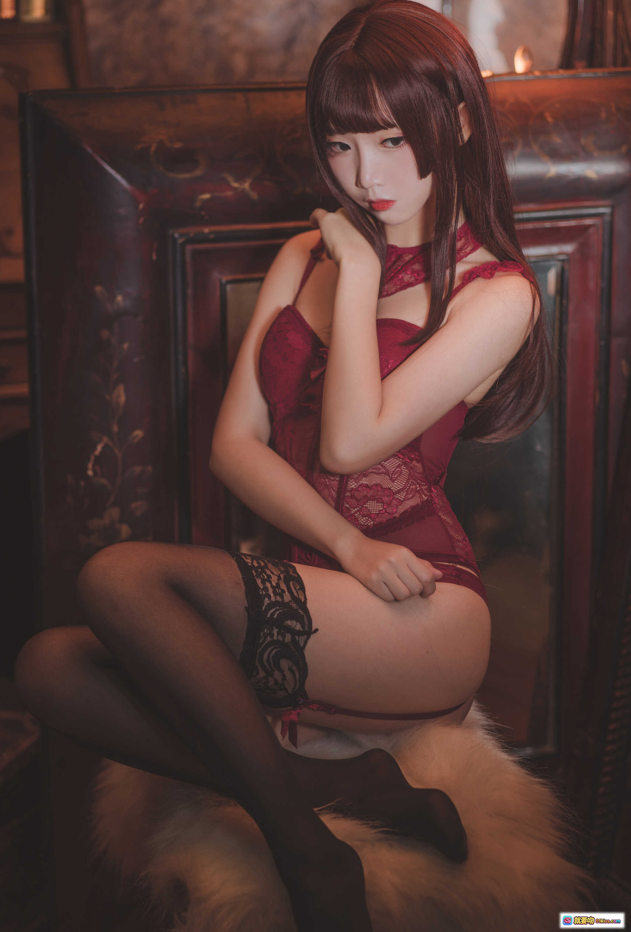 图片[8] - 面饼仙儿NO.014脑内少女红色束衣写真22P211MB性感蕾丝吊袜美臀私房摄影 - 就要吻