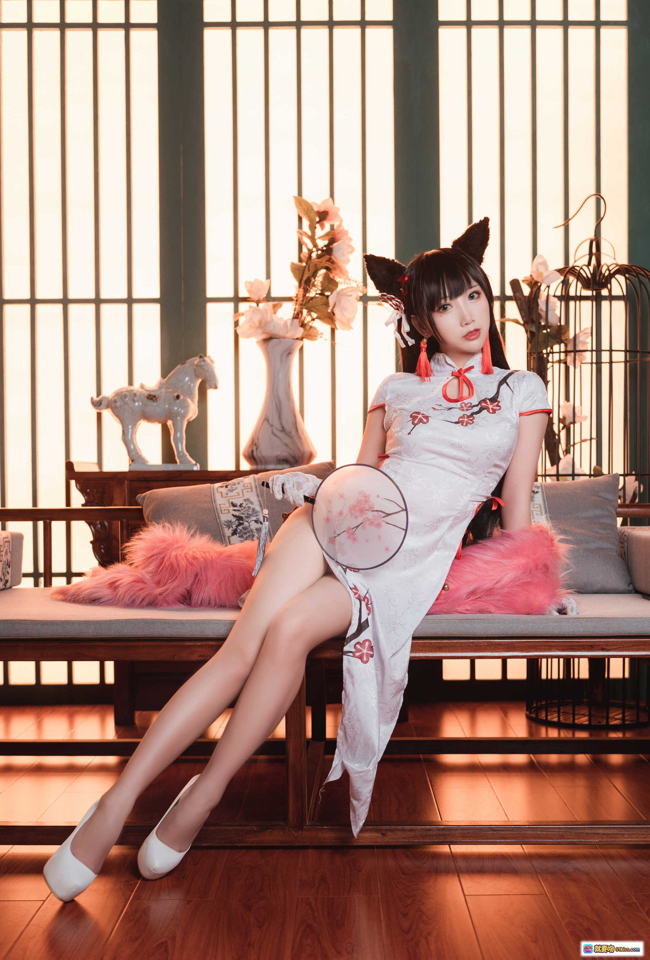 图片[4] - 面饼仙儿NO.082旗袍爱宕写真｜猫耳少女高开叉旗袍Cosplay｜古典中式风摄影美图 - 就要吻