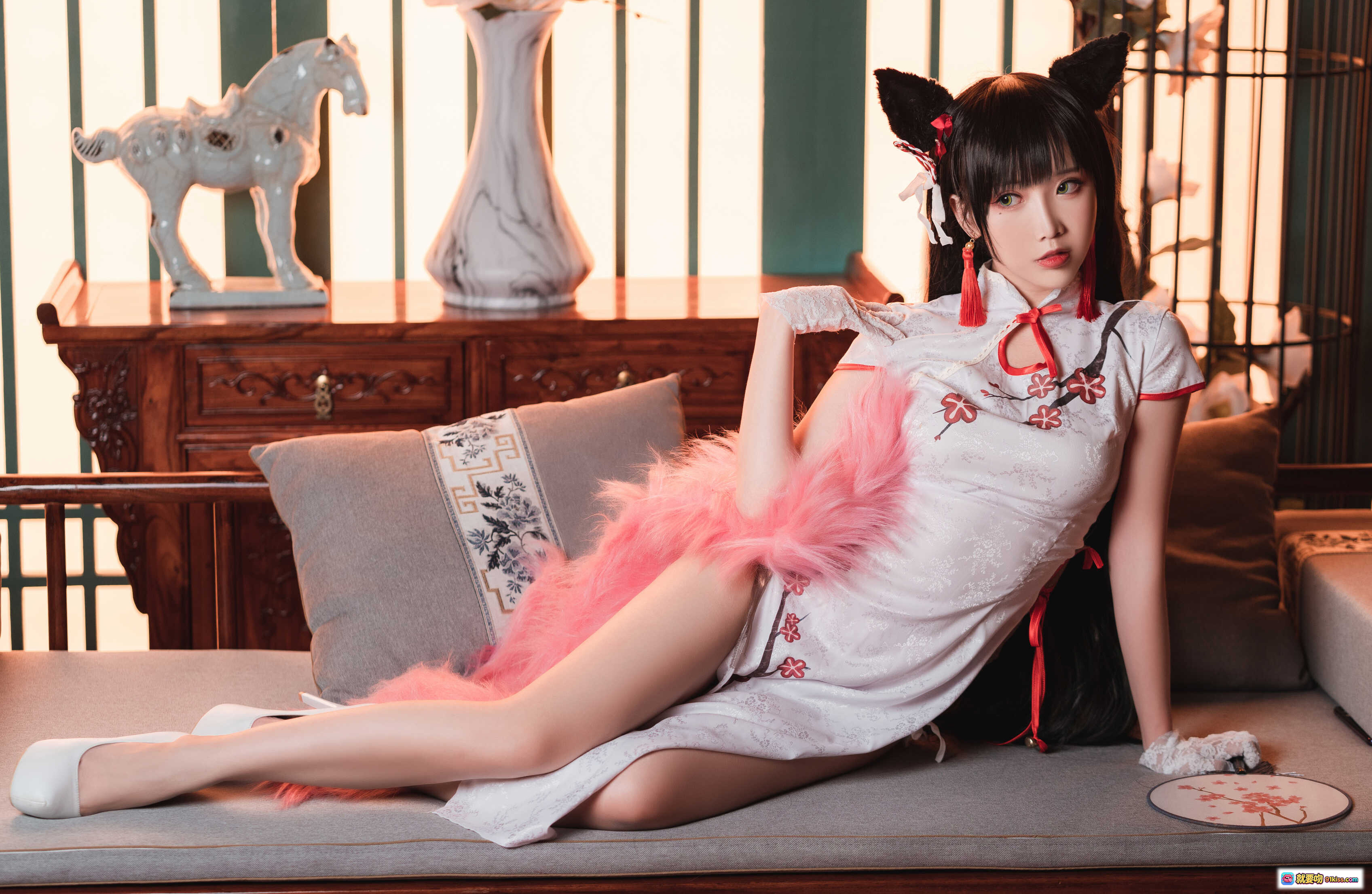 图片[3] - 面饼仙儿NO.082旗袍爱宕写真｜猫耳少女高开叉旗袍Cosplay｜古典中式风摄影美图 - 就要吻