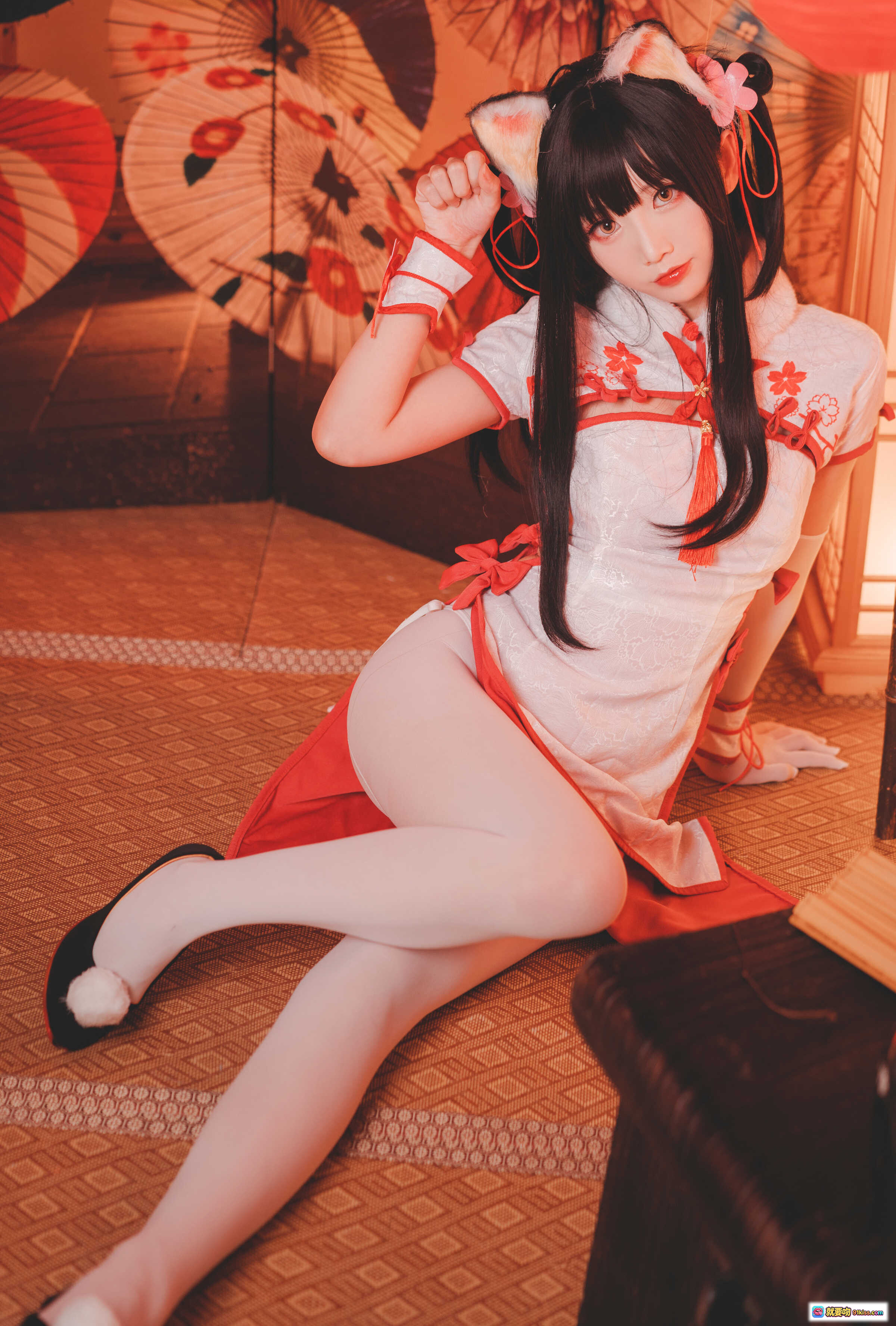 图片[10] - 面饼仙儿NO.059夕暮和风写真·日式伞灯背景·旗袍猫耳少女·跪姿手持团扇·16P高清图集 - 就要吻