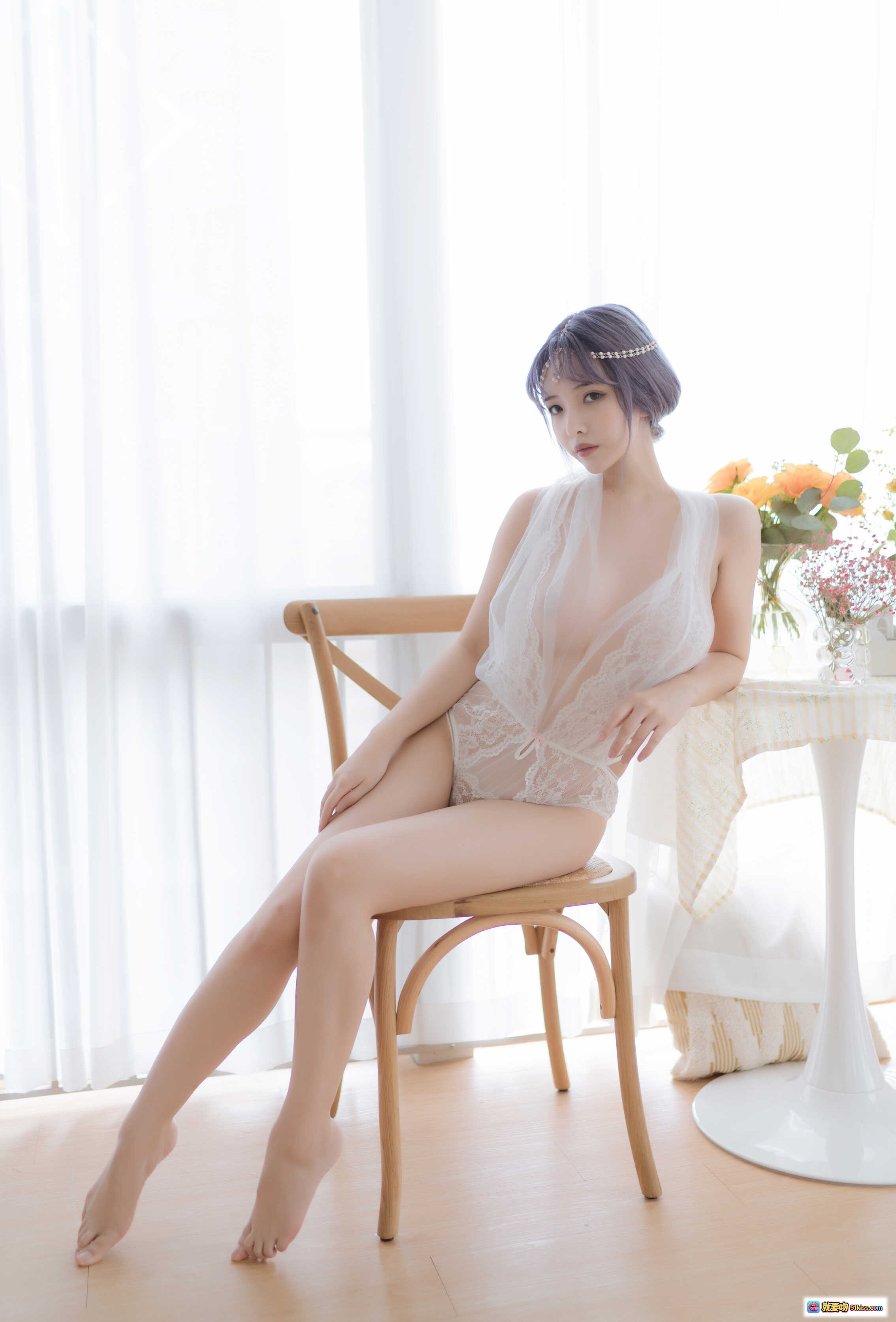 图片[7] - 雯妹不讲道理NO.063白色希腊风蕾丝内衣写真 2021年1月柔光窗边少女私房摄影 - 就要吻