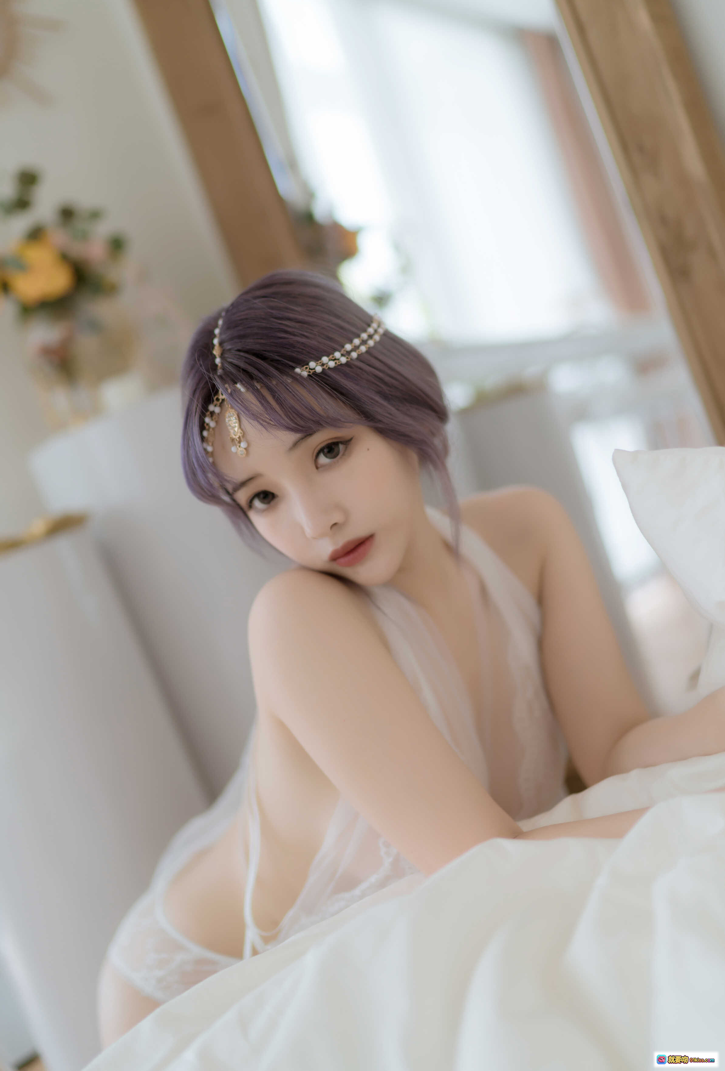 图片[4] - 雯妹不讲道理NO.063白色希腊风蕾丝内衣写真 2021年1月柔光窗边少女私房摄影 - 就要吻