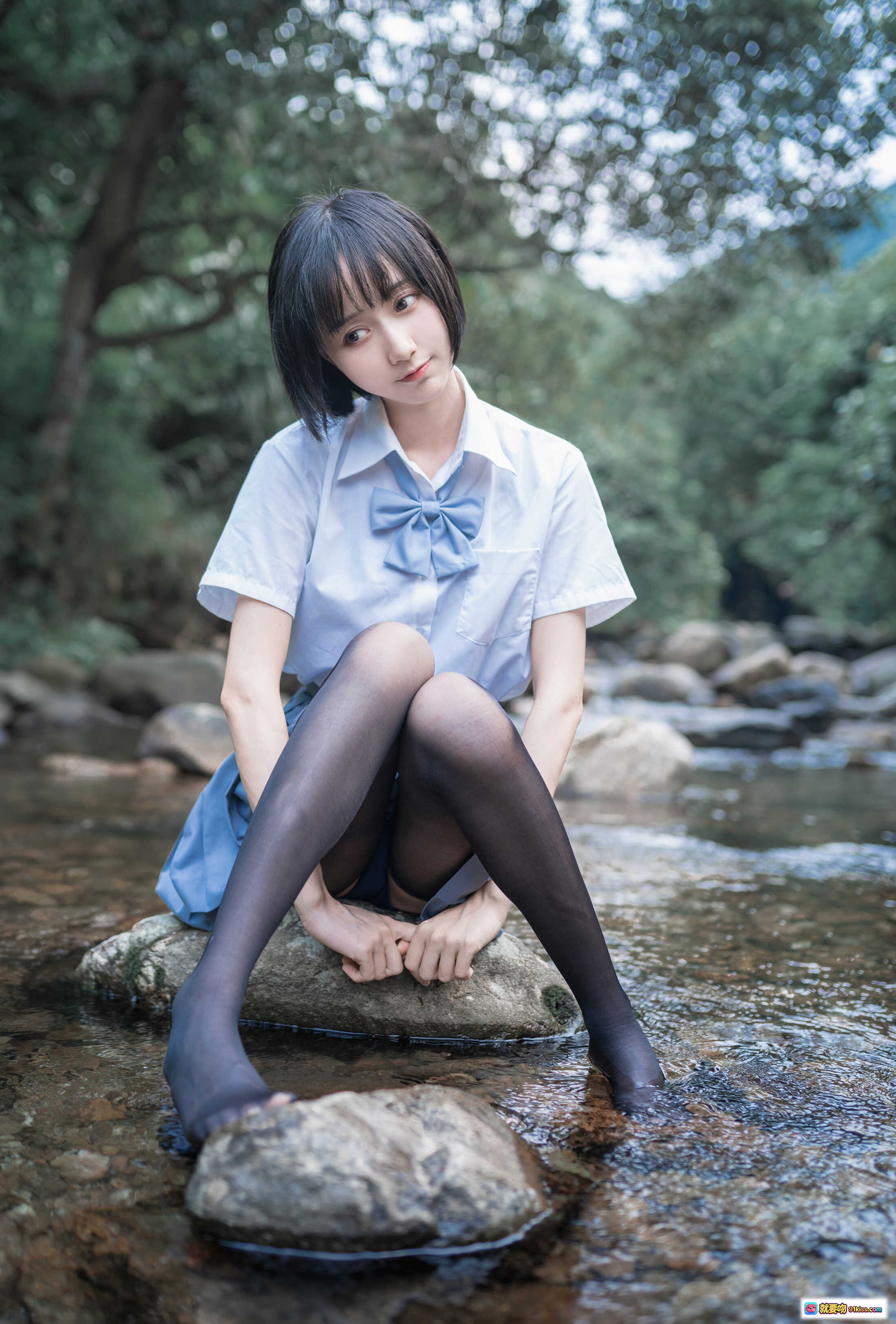 图片[5] - 木绵绵OwO NO.027 水色溪边制服写真 51P高清美腿丝袜湿身自然溪流场景少女摄影 - 就要吻
