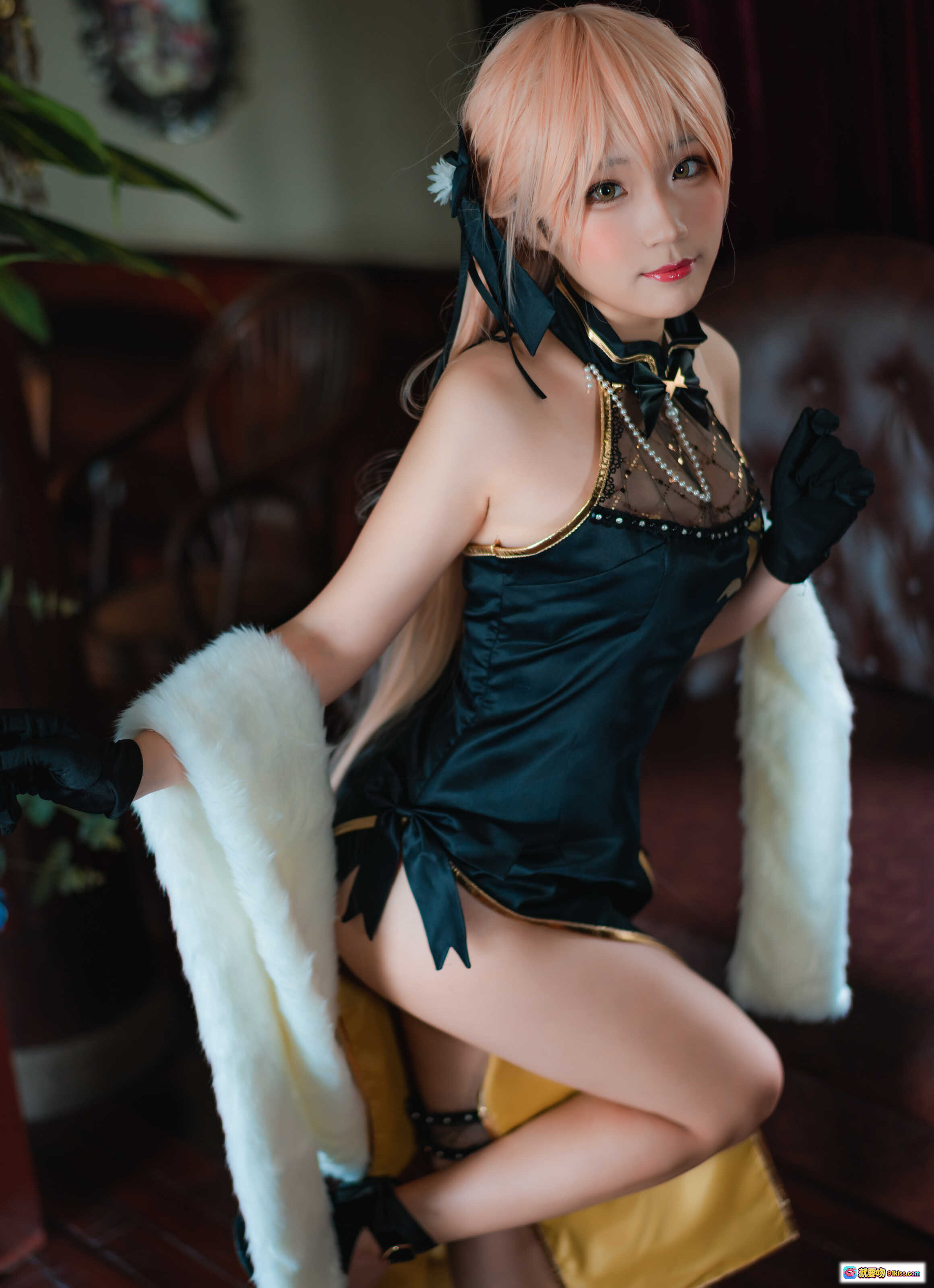 图片[5] - 弥美Mime NO.016 少女前线OTS-14紫雨心cosplay写真 黑金蕾丝旗袍 持枪少女 粉发蝴蝶结 21P高清图集 - 就要吻