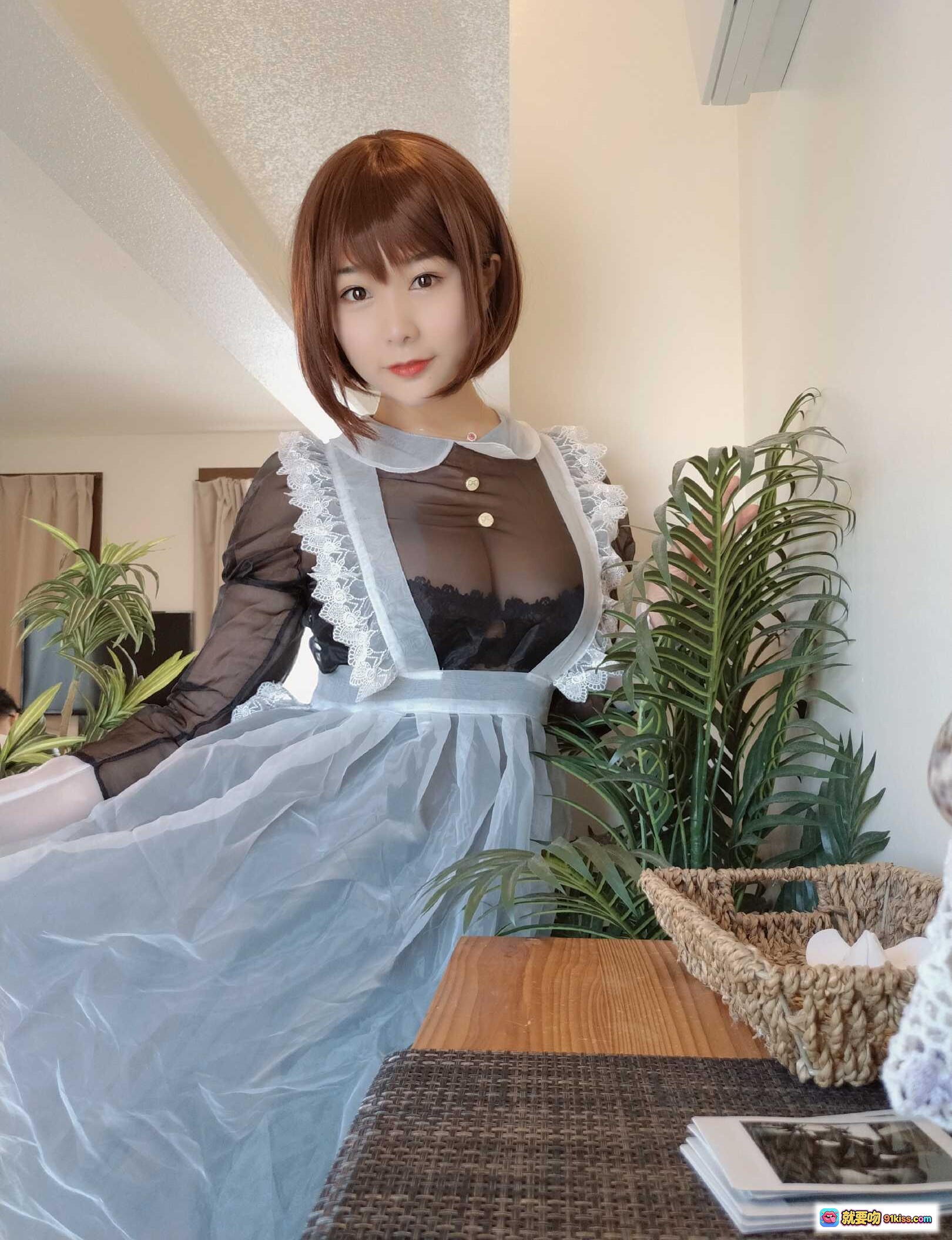 图片[2] - 三刀刀miido NO.017 透明女仆装写真 32P高清美图 黑色蕾丝透视裙 厨房场景私房照 - 就要吻