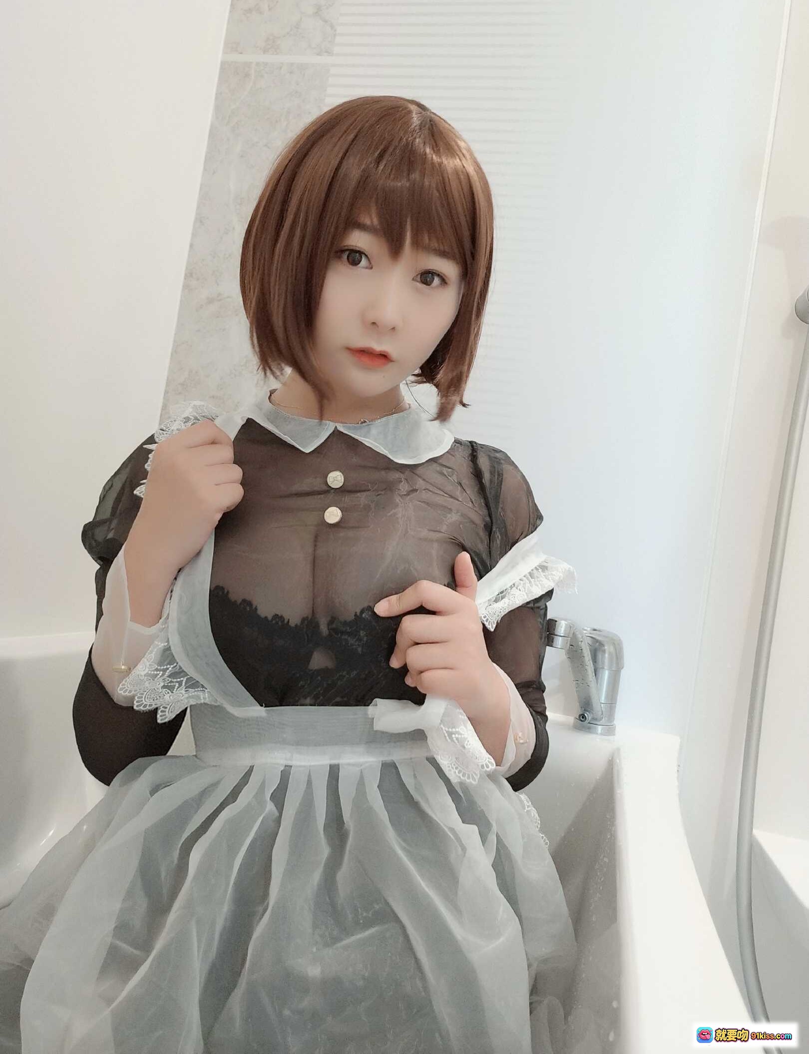 图片[7] - 三刀刀miido NO.017 透明女仆装写真 32P高清美图 黑色蕾丝透视裙 厨房场景私房照 - 就要吻