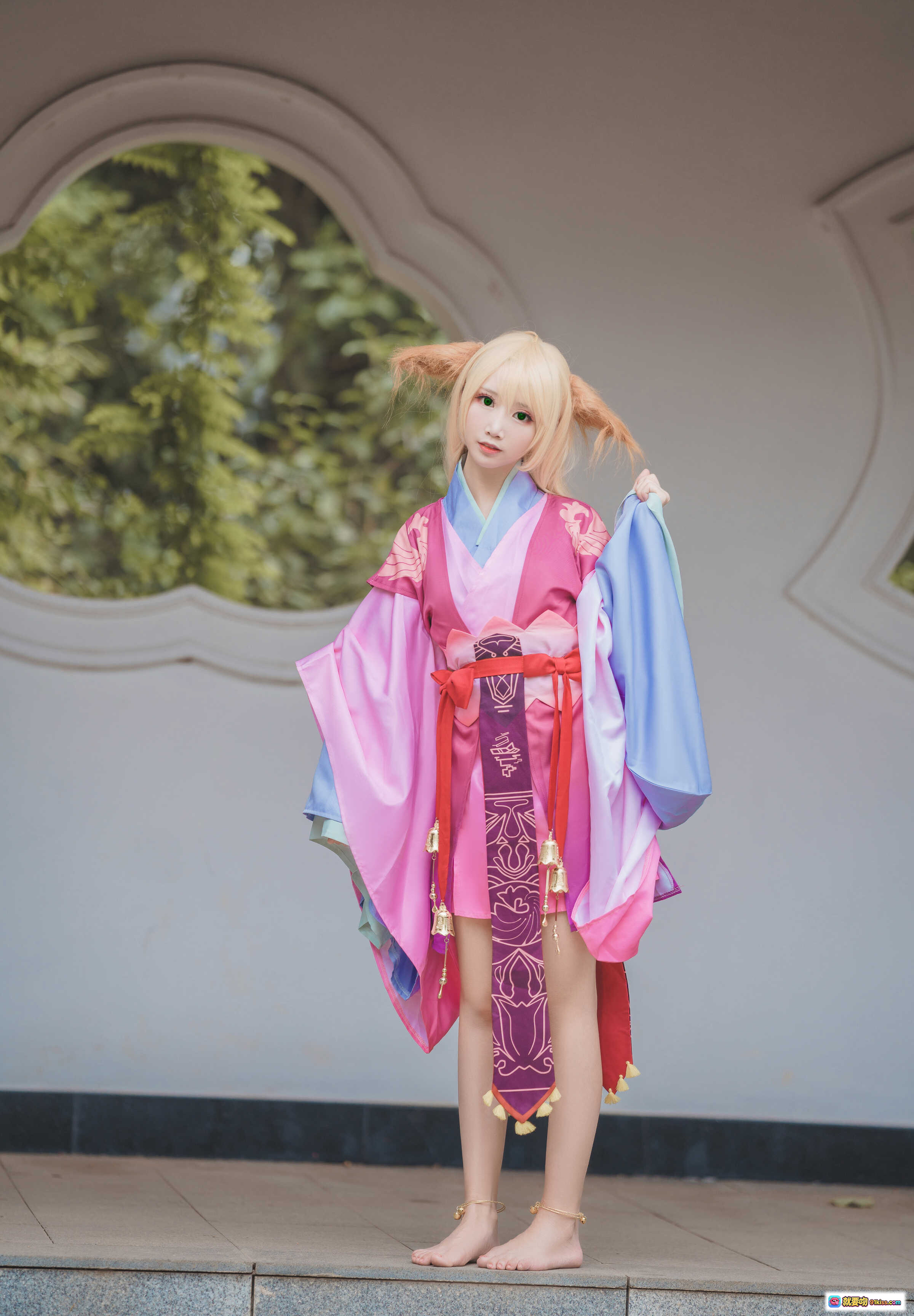 图片[10] - 面饼仙儿NO.032涂山苏苏古风汉服写真 紫粉撞色裙摆 金色铃铛流苏装饰 精美刺绣图案 14P高清图集 - 就要吻