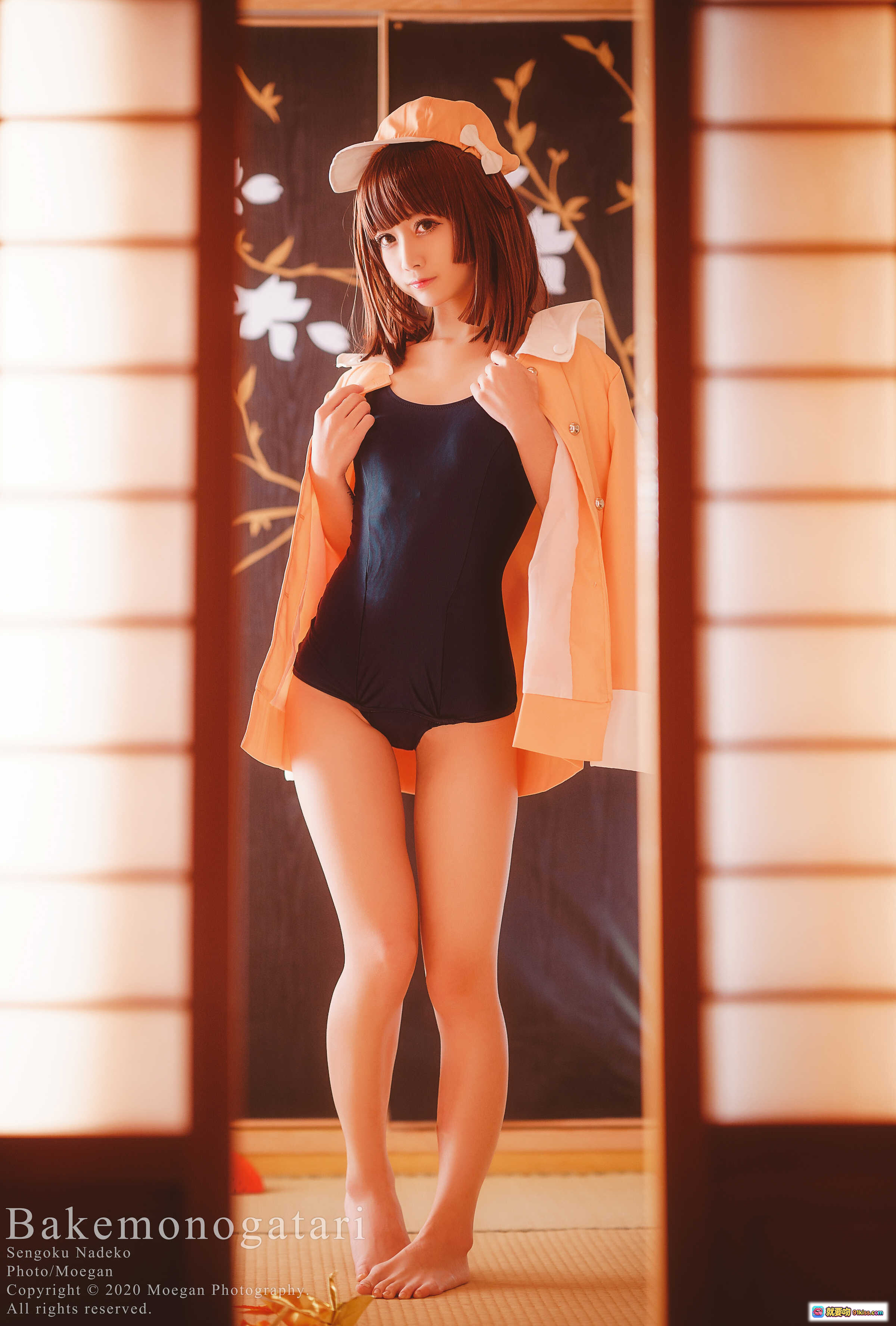 图片[5] - 千石抚子cosplay化物语日式和风写真 美少女跪姿黑泳衣橙帽光影艺术摄影 - 就要吻