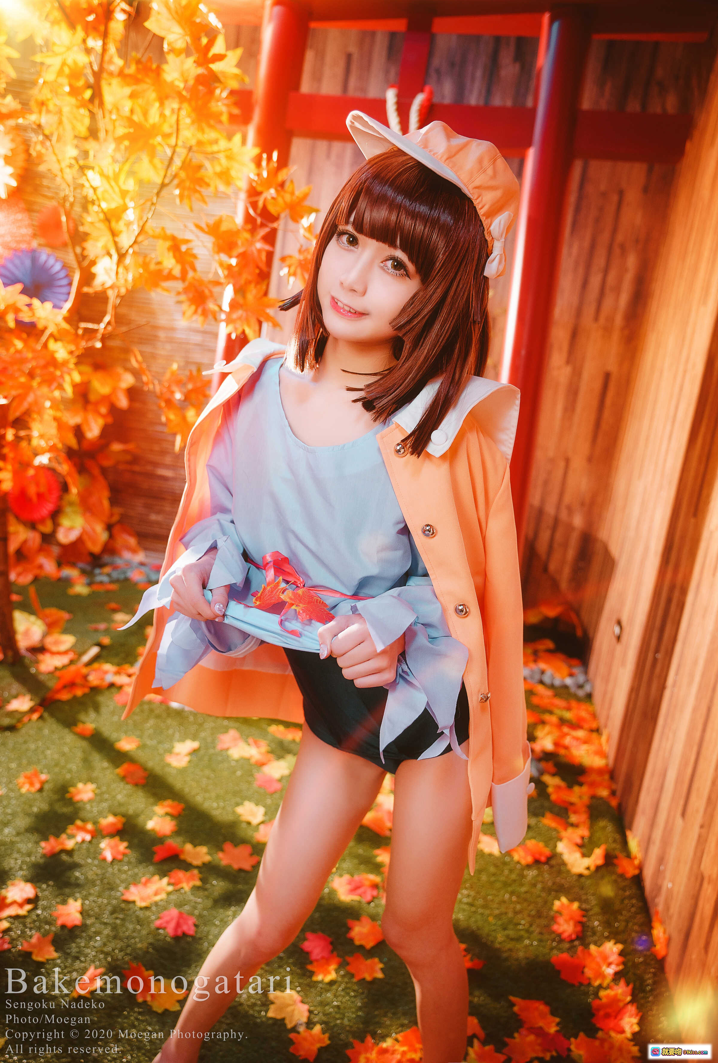 图片[7] - 千石抚子cosplay化物语日式和风写真 美少女跪姿黑泳衣橙帽光影艺术摄影 - 就要吻