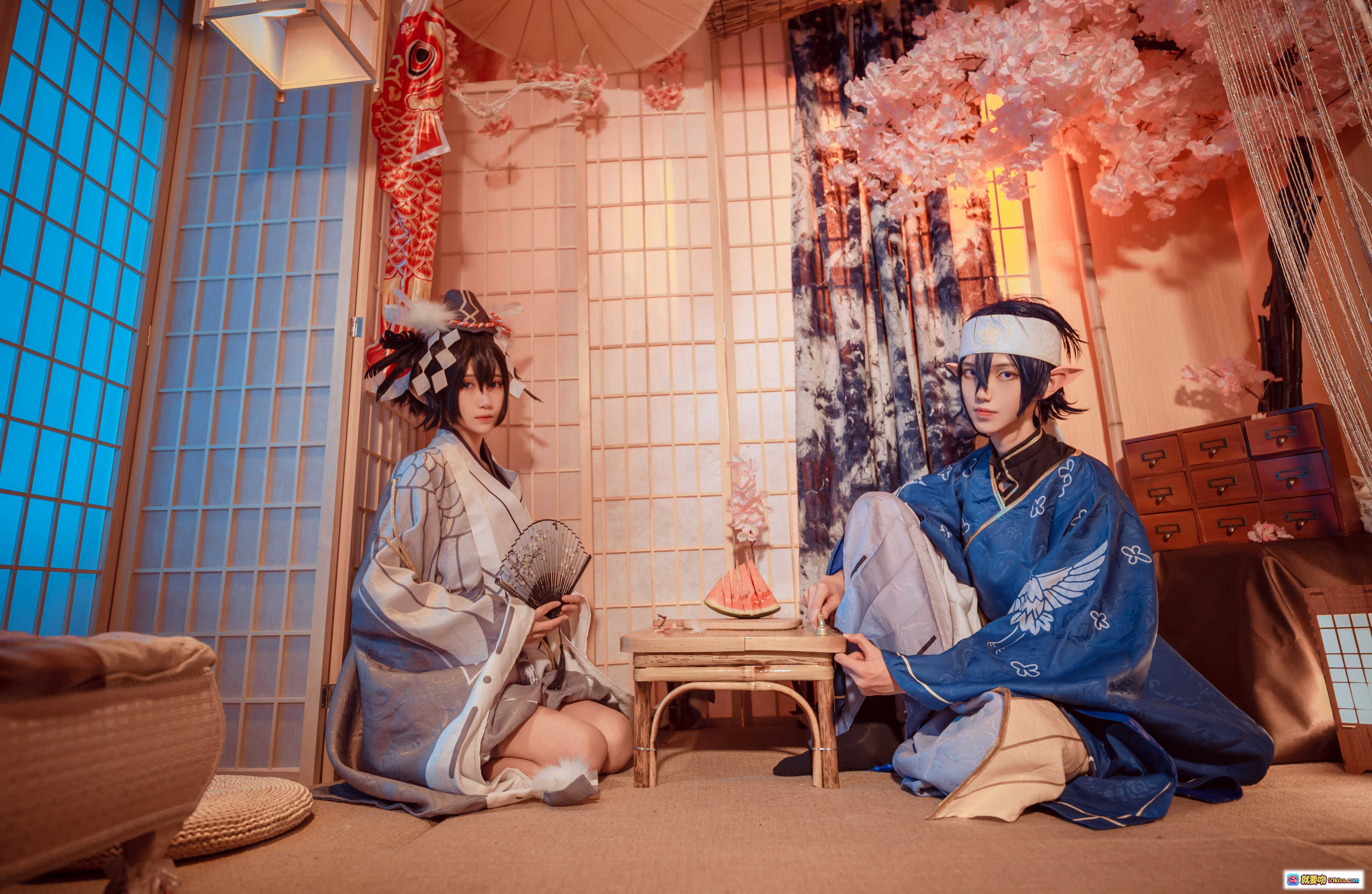 图片[9] - 妖君白研NO.03凹凸世界雷狮风雷卡COS正片·日式和风场景·精致古装cosplay·双人互动写真·樱花背景·唯美氛围感 - 就要吻