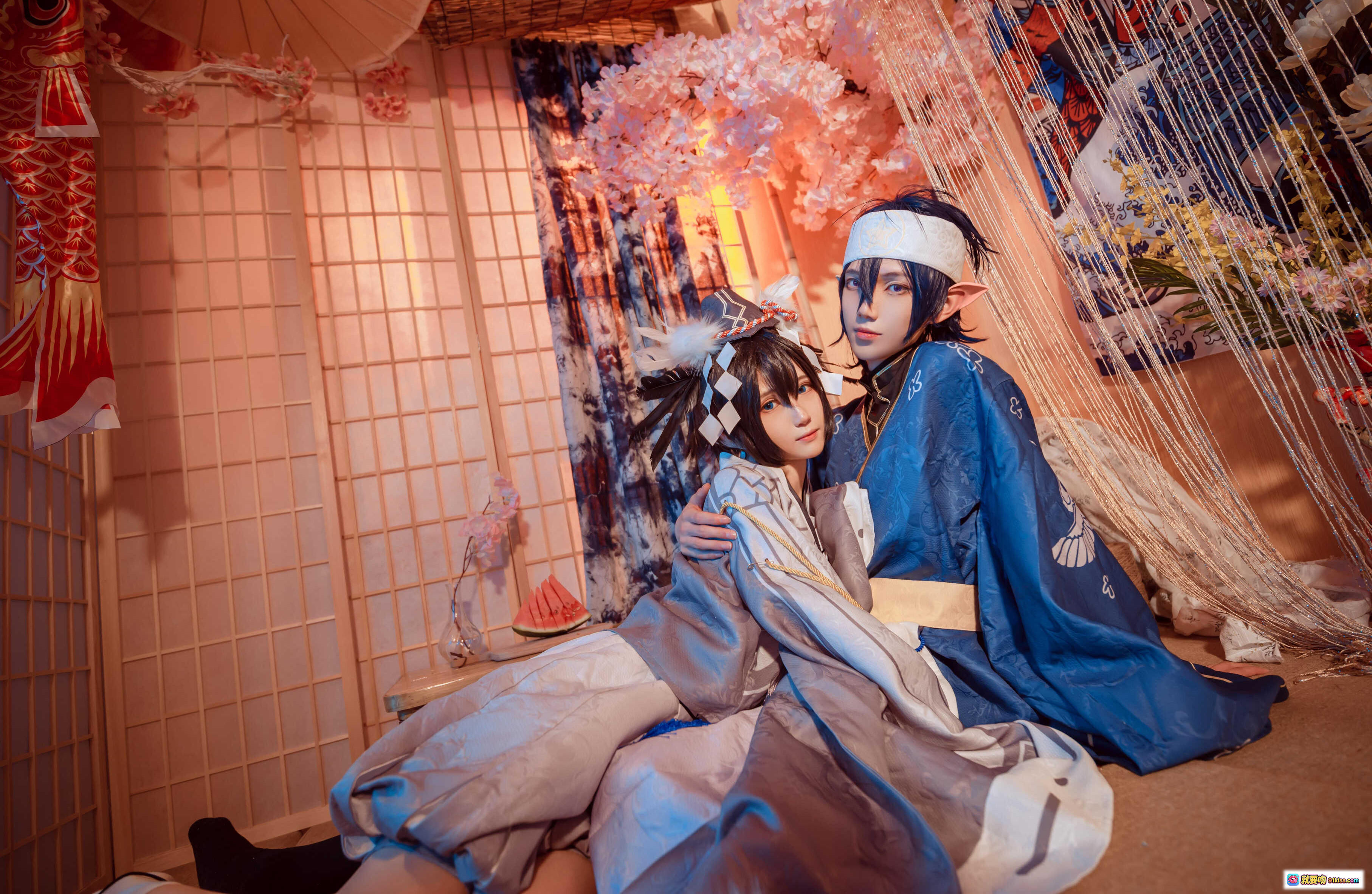 妖君白研NO.03凹凸世界雷狮风雷卡COS正片·日式和风场景·精致古装cosplay·双人互动写真·樱花背景·唯美氛围感 - 就要吻