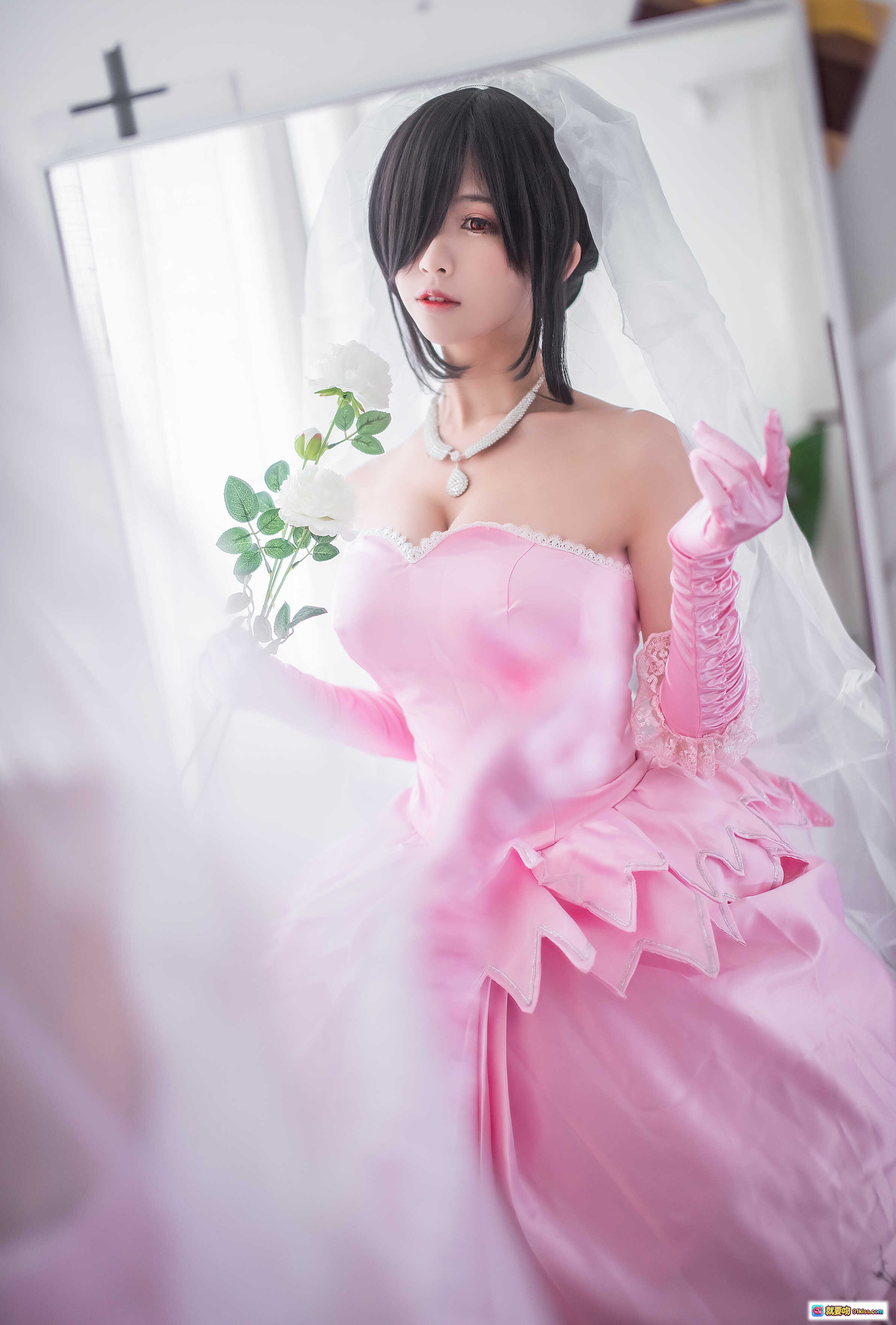 图片[9] - 鳗鱼霏儿NO.034狂三婚纱Cosplay写真 粉色礼服长手套头纱唯美少女风高清图集 - 就要吻