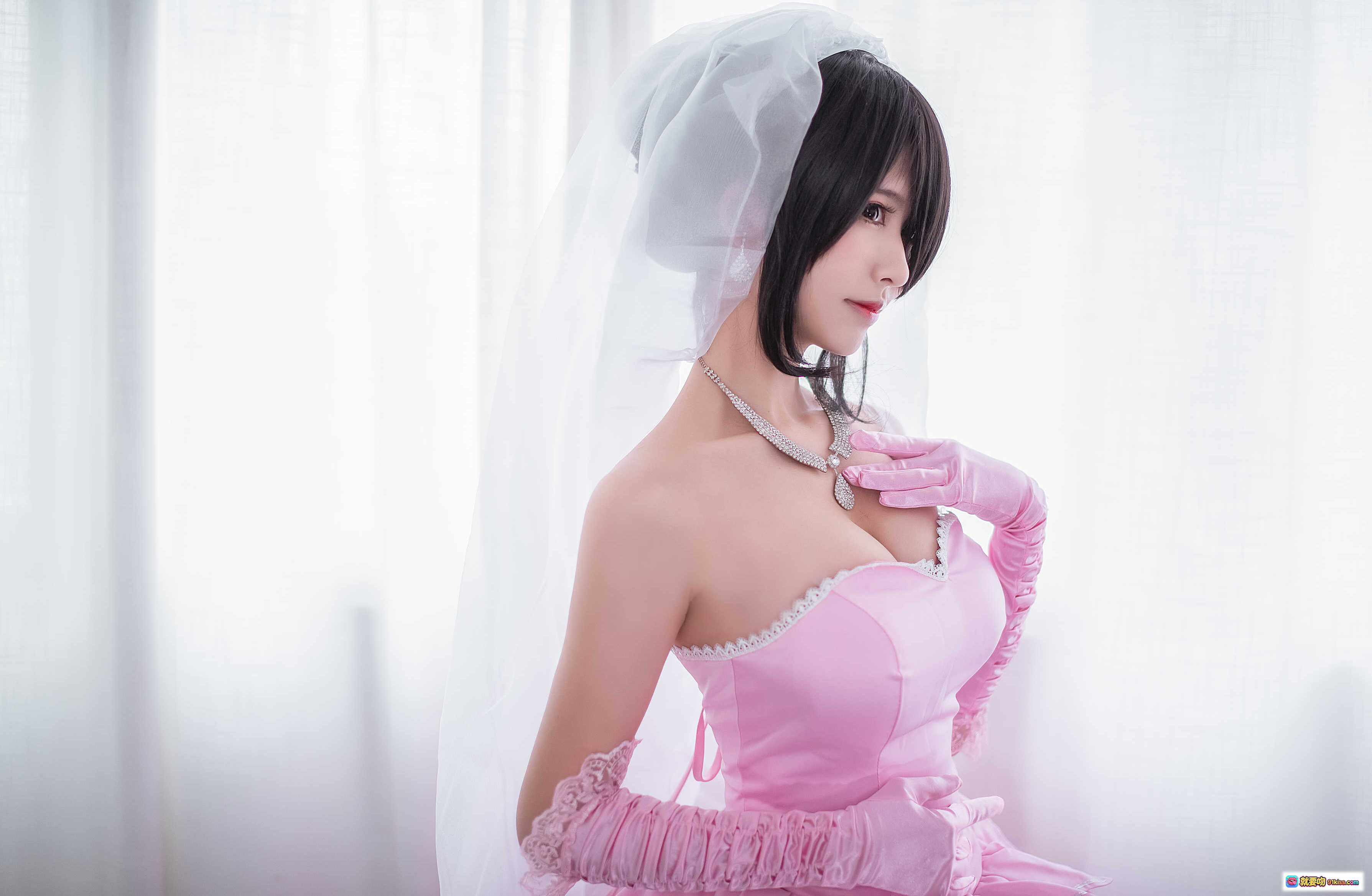 图片[5] - 鳗鱼霏儿NO.034狂三婚纱Cosplay写真 粉色礼服长手套头纱唯美少女风高清图集 - 就要吻