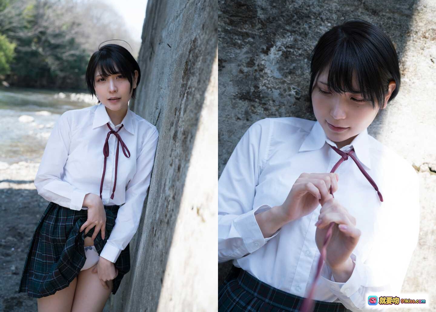 图片[2] - ハレムあまつ様フェチグラビア｜制服女子高生×桜並木×自転車ポージング｜春のロケーション撮影 - 就要吻