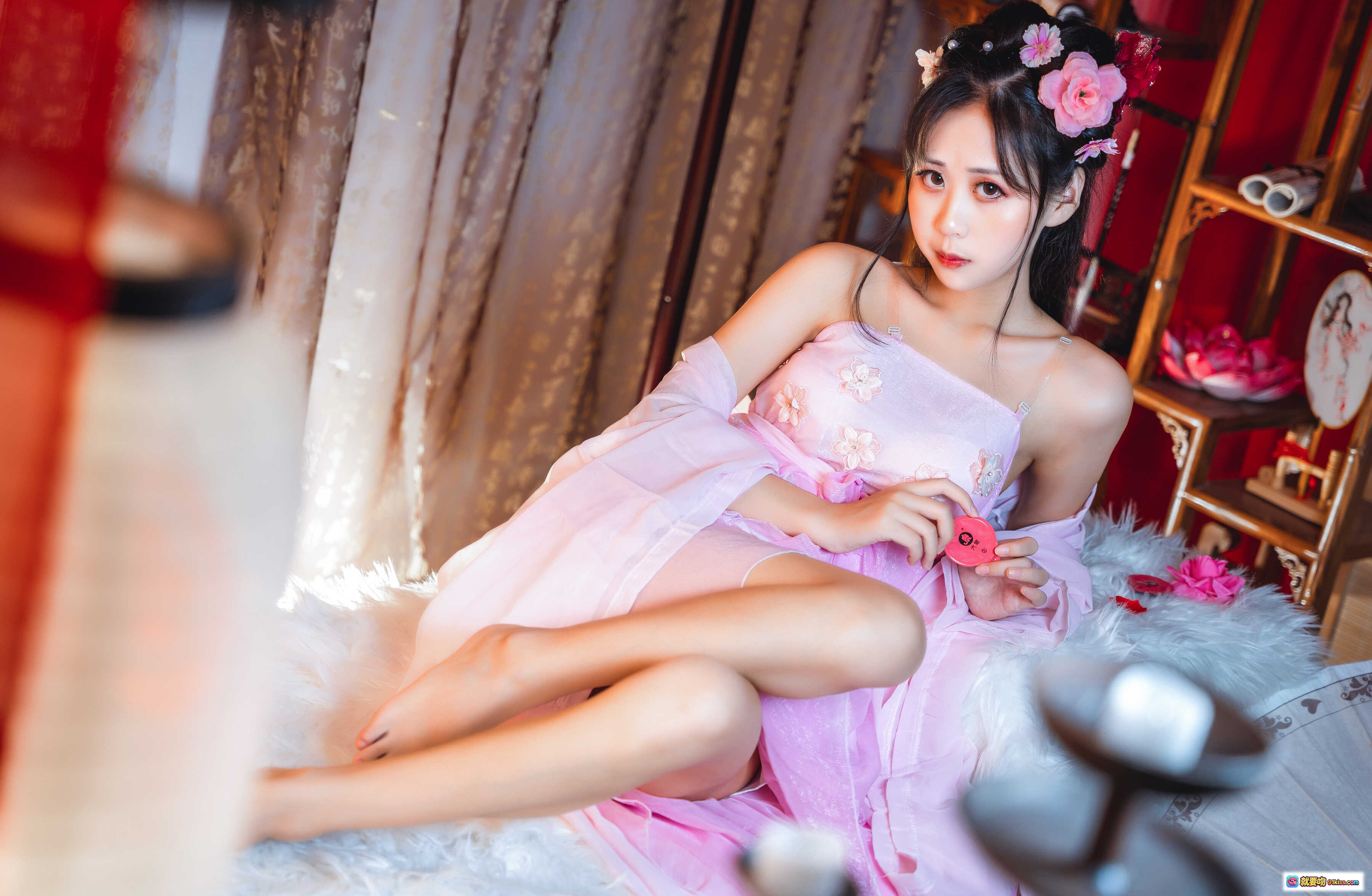 图片[2] - 萌芽儿o0古装写真NO.007 粉色汉服少女花饰发髻甜美可爱高清20P - 就要吻