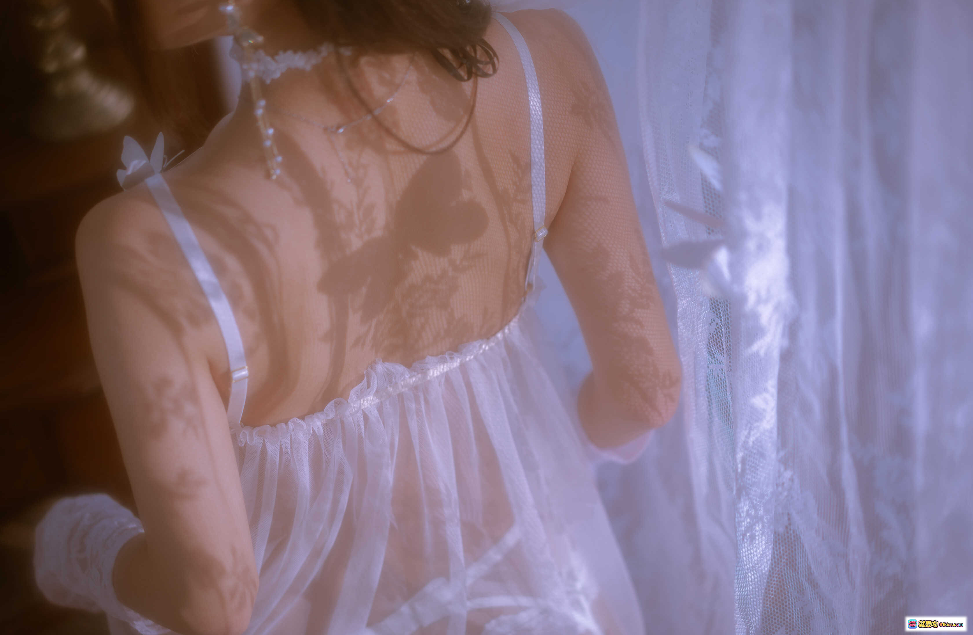 图片[4] - 鬼畜瑶NO.023蝶变花嫁写真｜白色蕾丝蝴蝶纹身新娘装｜性感美背透视纱裙｜50P高清图集 - 就要吻