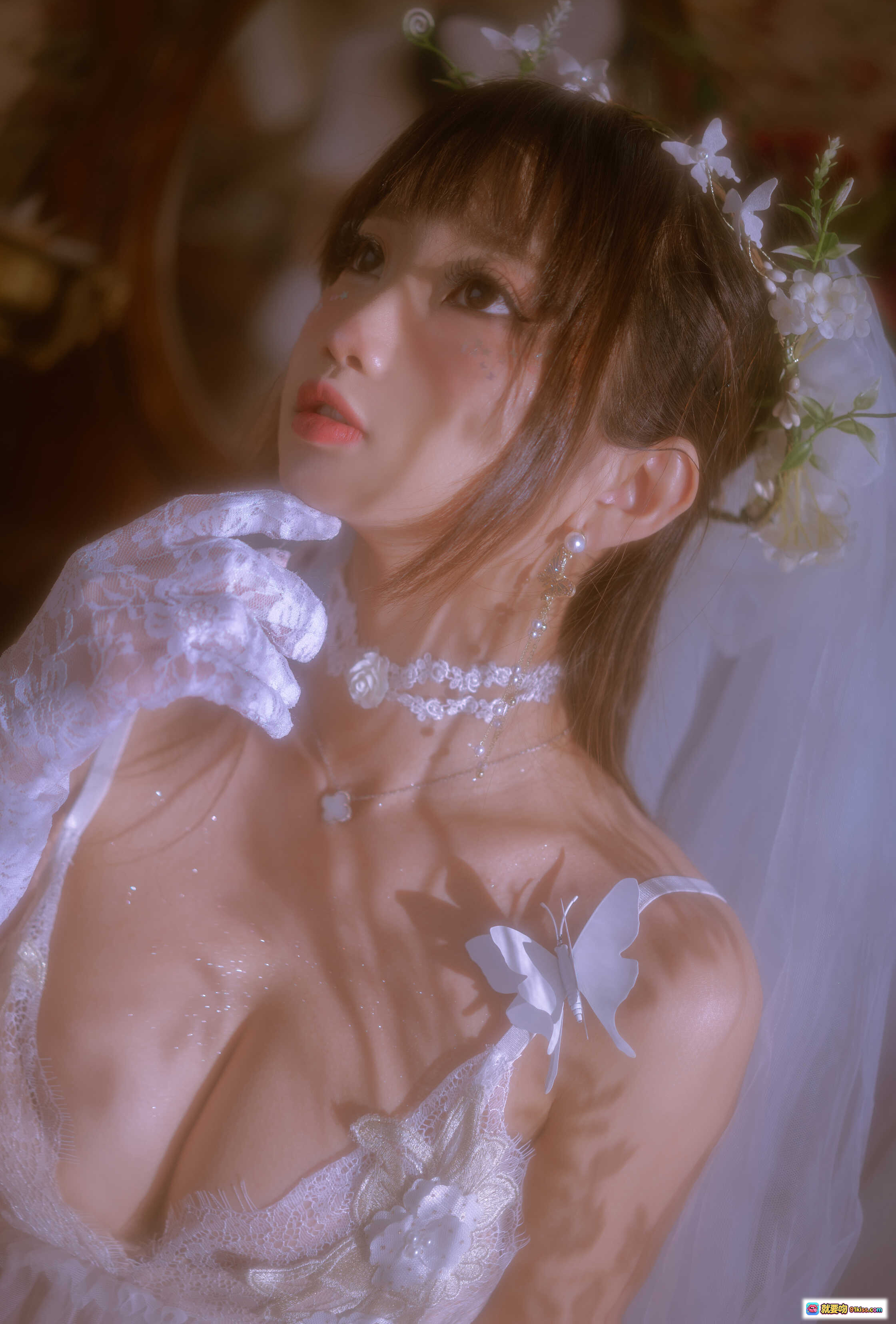 图片[3] - 鬼畜瑶NO.023蝶变花嫁写真｜白色蕾丝蝴蝶纹身新娘装｜性感美背透视纱裙｜50P高清图集 - 就要吻