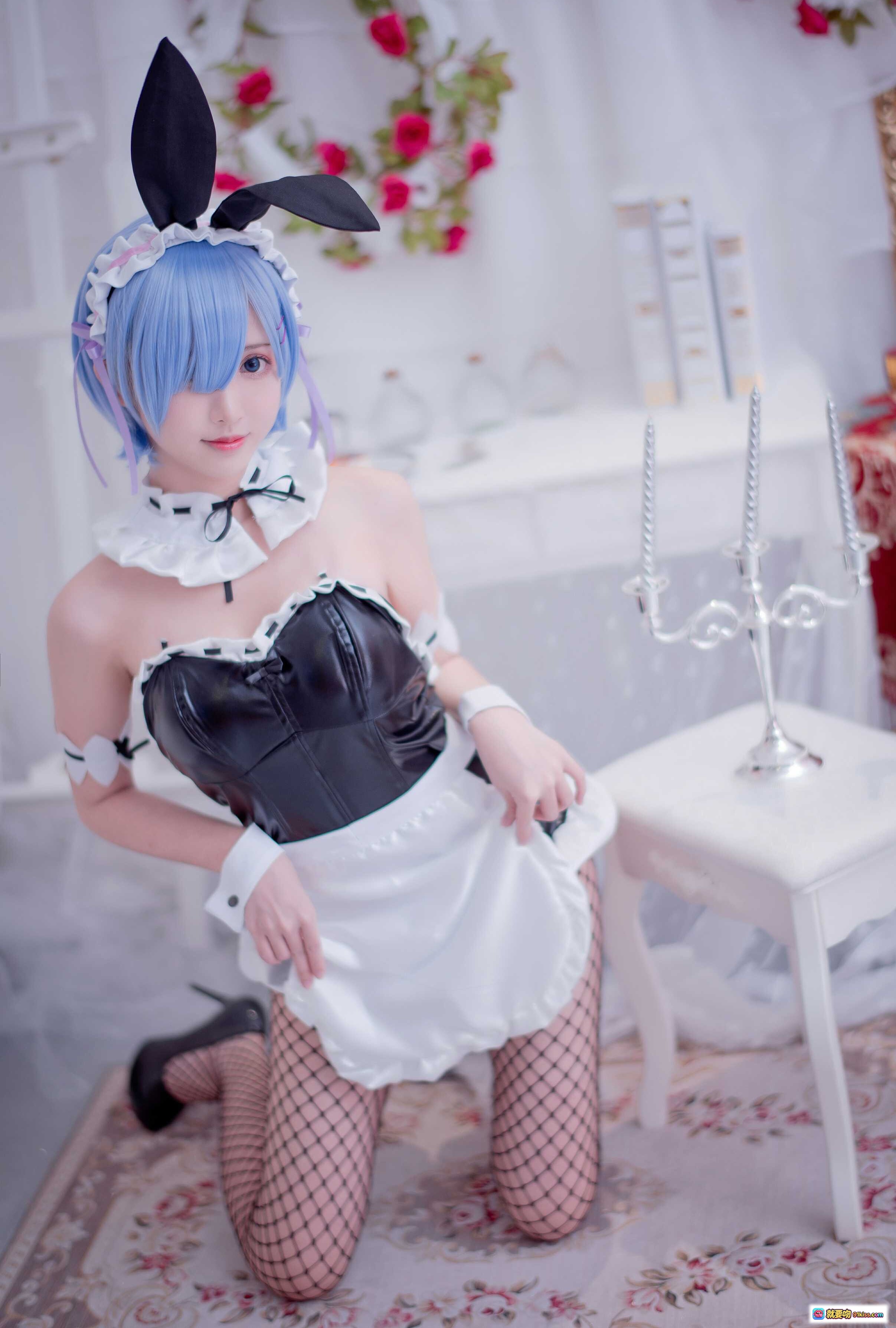 图片[6] - 鳗鱼霏儿NO.039蕾姆cosplay兔女郎女仆装黑丝高跟网袜蓝发写真美图 - 就要吻