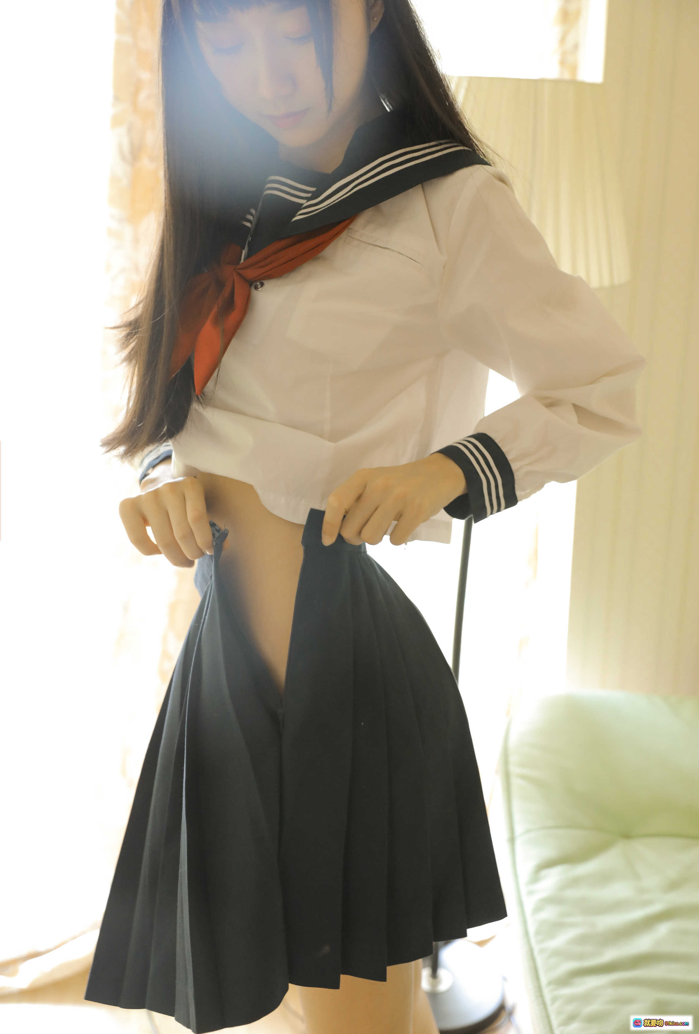 图片[10] - 木绵绵OwO NO.017 绵相随 JK水手服写真 32P高清美图 少女感十足 日系校园风 甜美齐刘海 白衬衫红领结 软妹风摄影集 - 就要吻