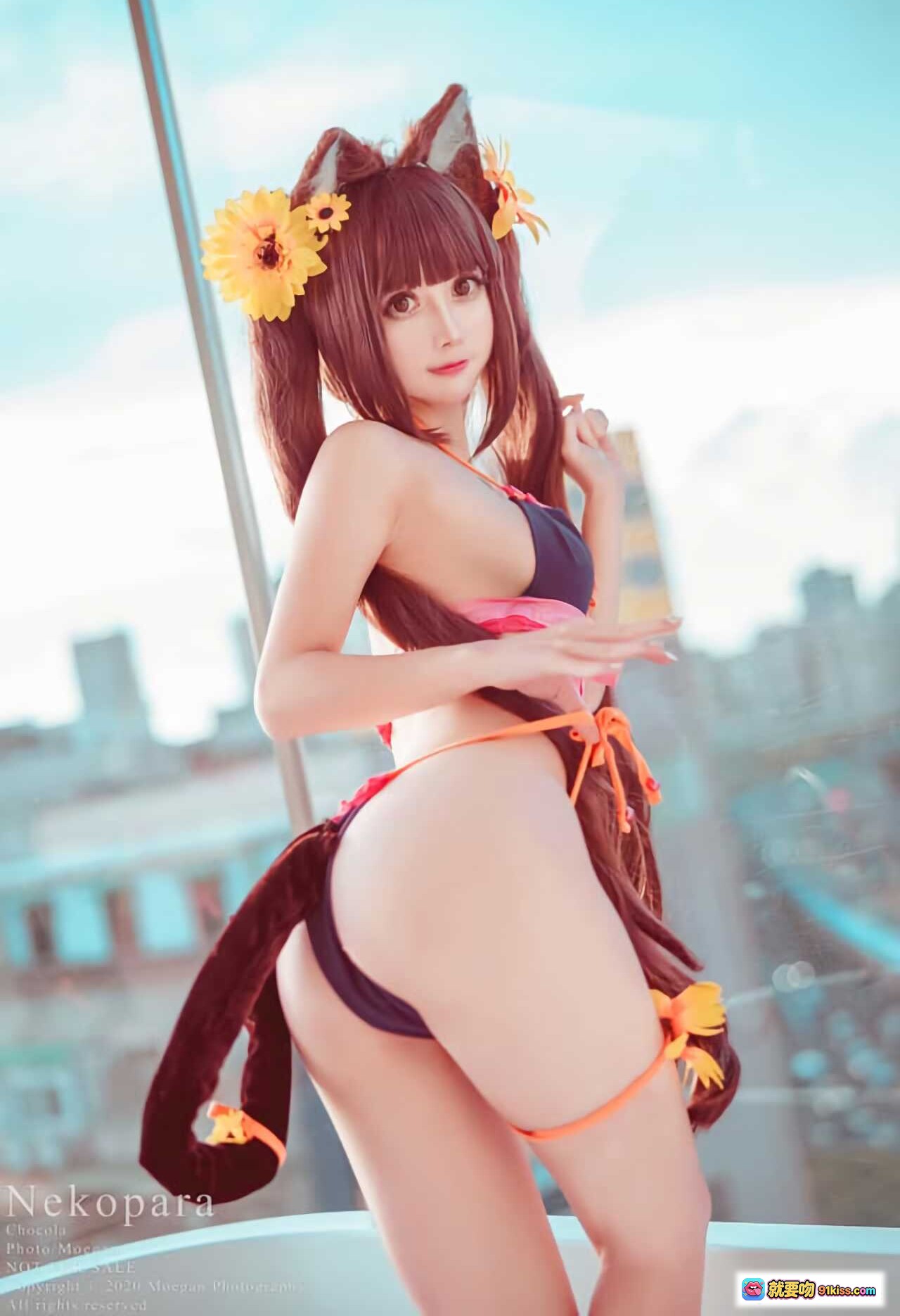 图片[3] - 冲田凛花水着写真｜猫耳比基尼泳装｜向日葵装饰｜甜美少女风｜Nekopara角色扮演｜高清摄影图 - 就要吻