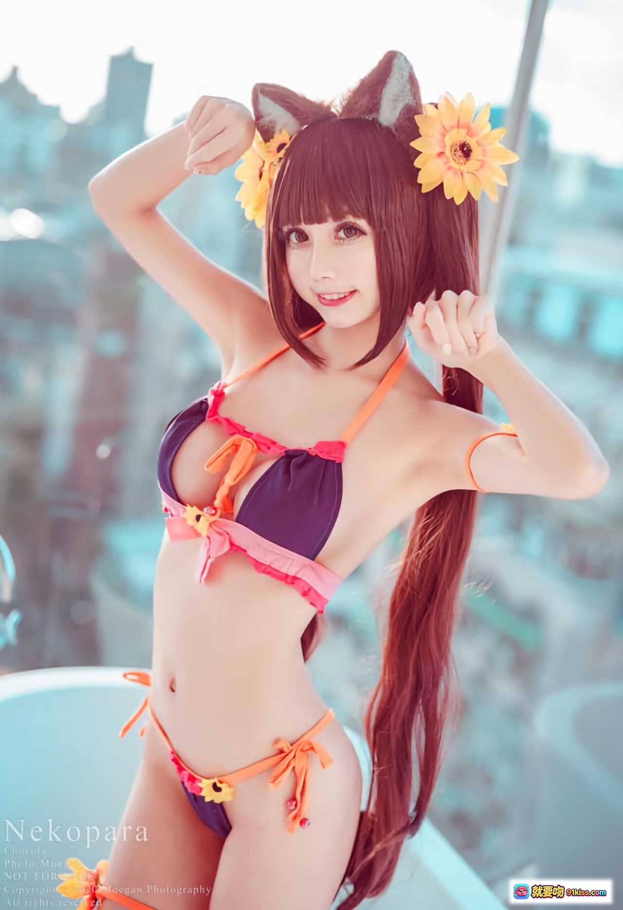 图片[2] - 冲田凛花水着写真｜猫耳比基尼泳装｜向日葵装饰｜甜美少女风｜Nekopara角色扮演｜高清摄影图 - 就要吻