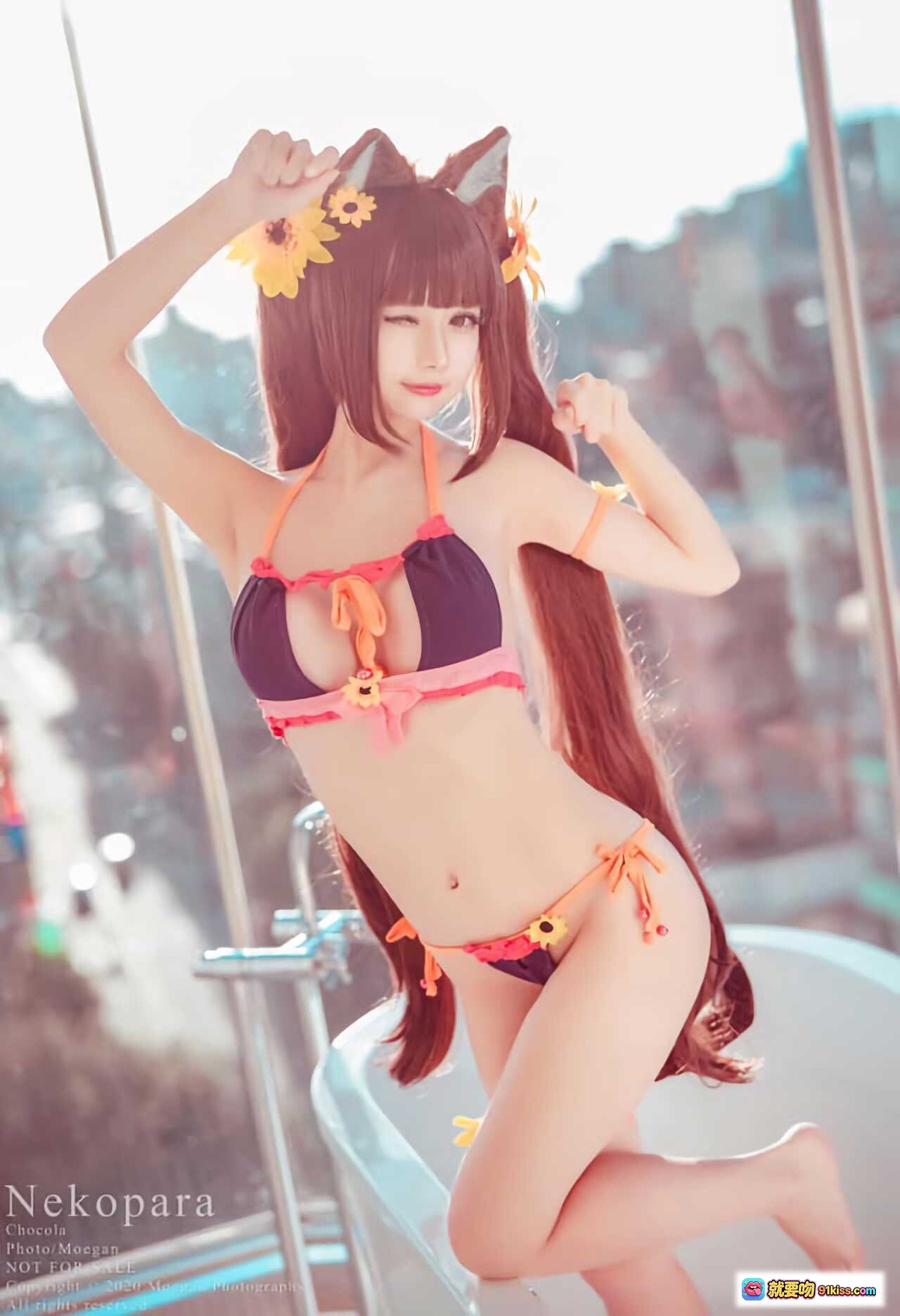 图片[4] - 冲田凛花水着写真｜猫耳比基尼泳装｜向日葵装饰｜甜美少女风｜Nekopara角色扮演｜高清摄影图 - 就要吻