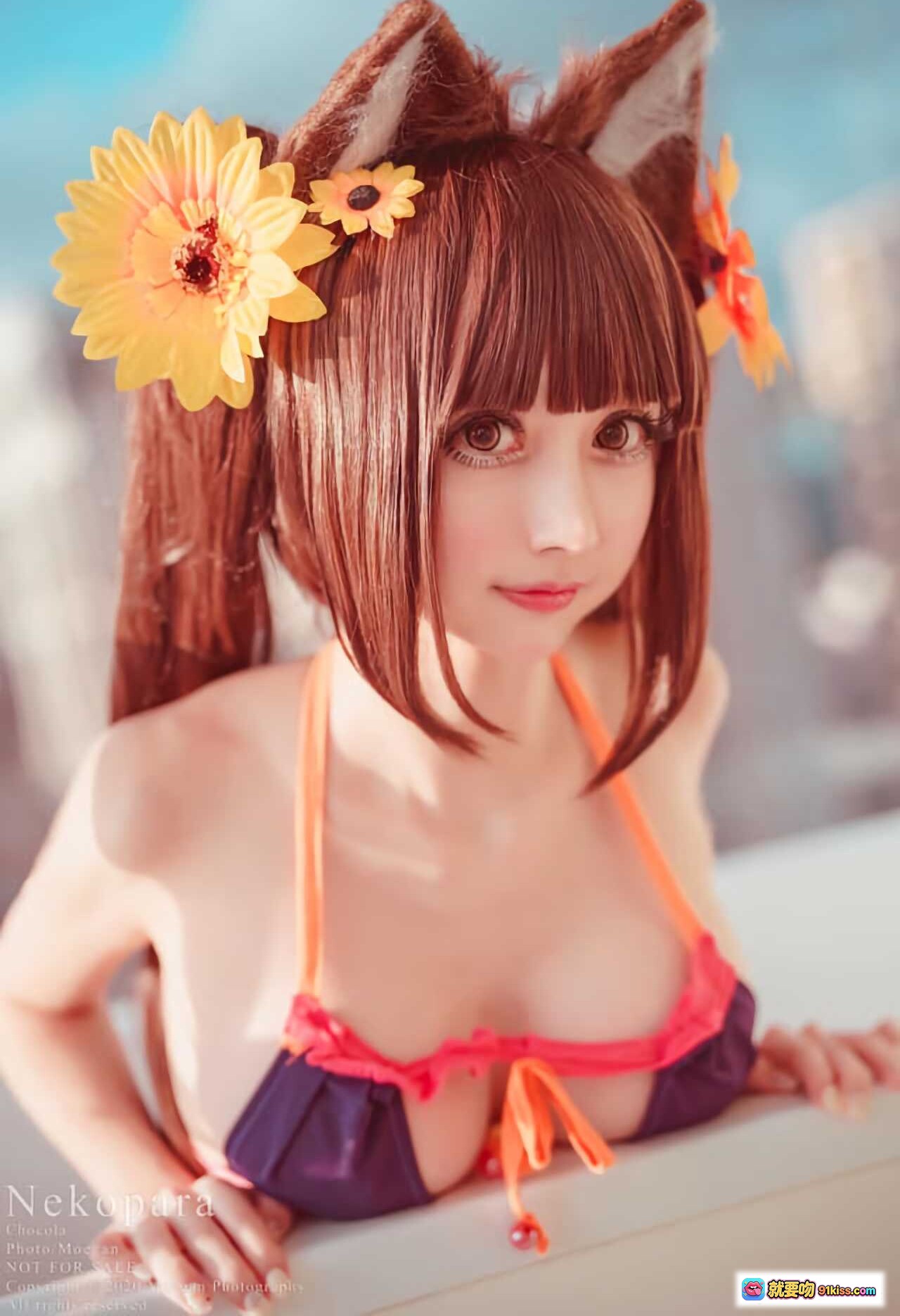 图片[6] - 冲田凛花水着写真｜猫耳比基尼泳装｜向日葵装饰｜甜美少女风｜Nekopara角色扮演｜高清摄影图 - 就要吻