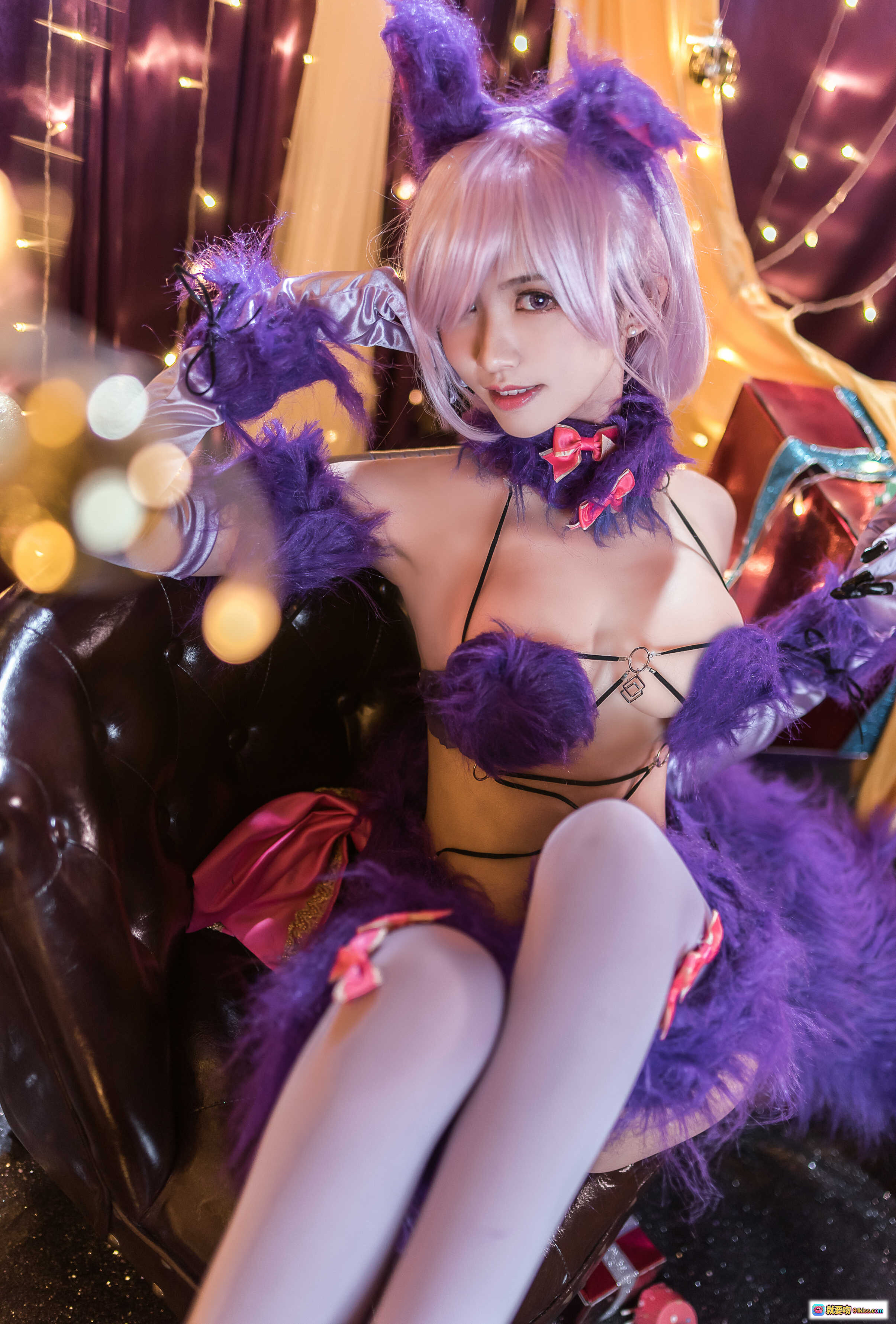 图片[10] - 鳗鱼霏儿NO.078紫色礼装Cosplay写真｜紫发猫耳羽毛装饰性感造型｜10P高清图集 - 就要吻