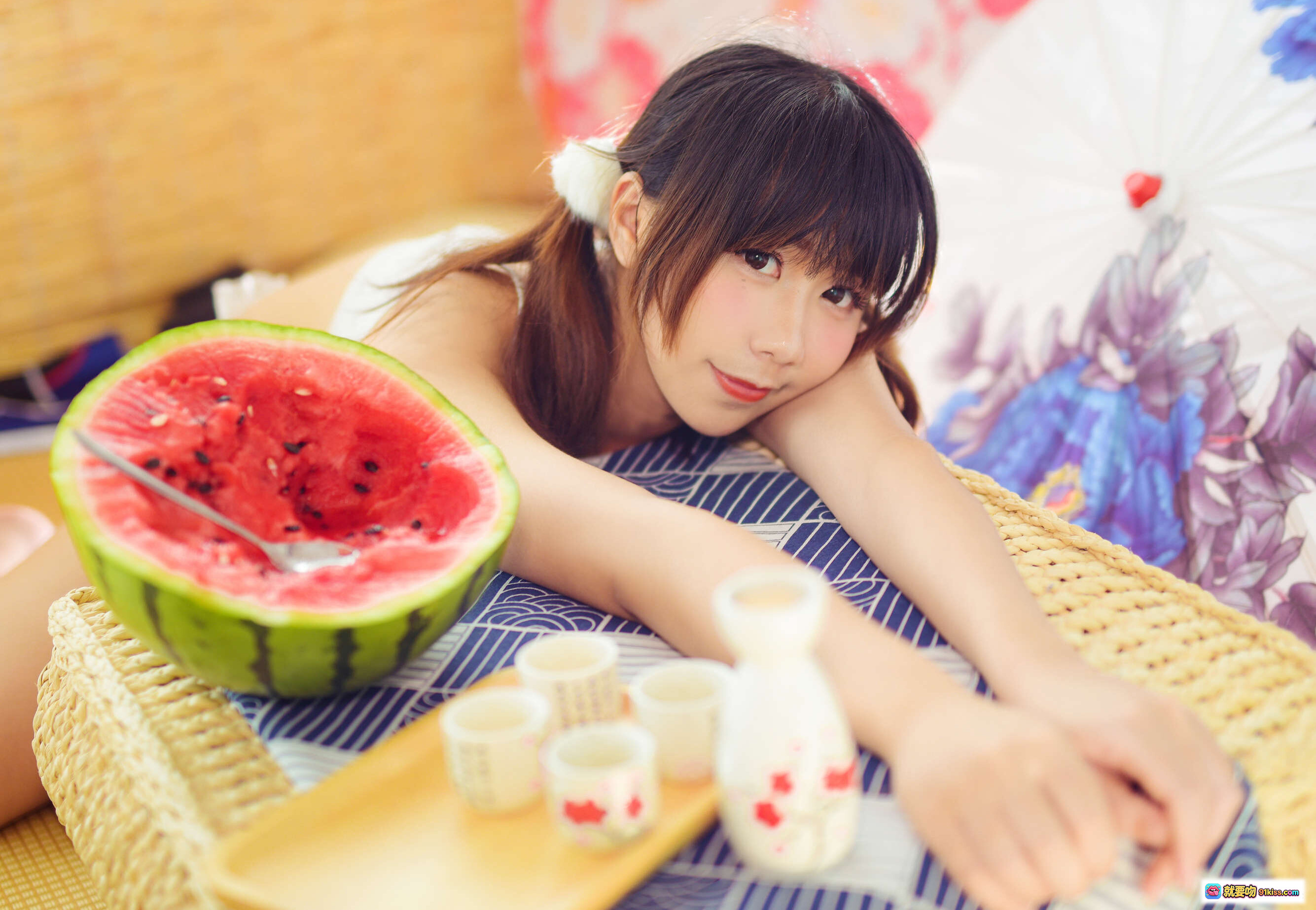 图片[5] - 九曲Jean NO.013 夏日私房写真 甜美少女 手持白扇 西瓜清凉 日式和风 13P高清图集 - 就要吻