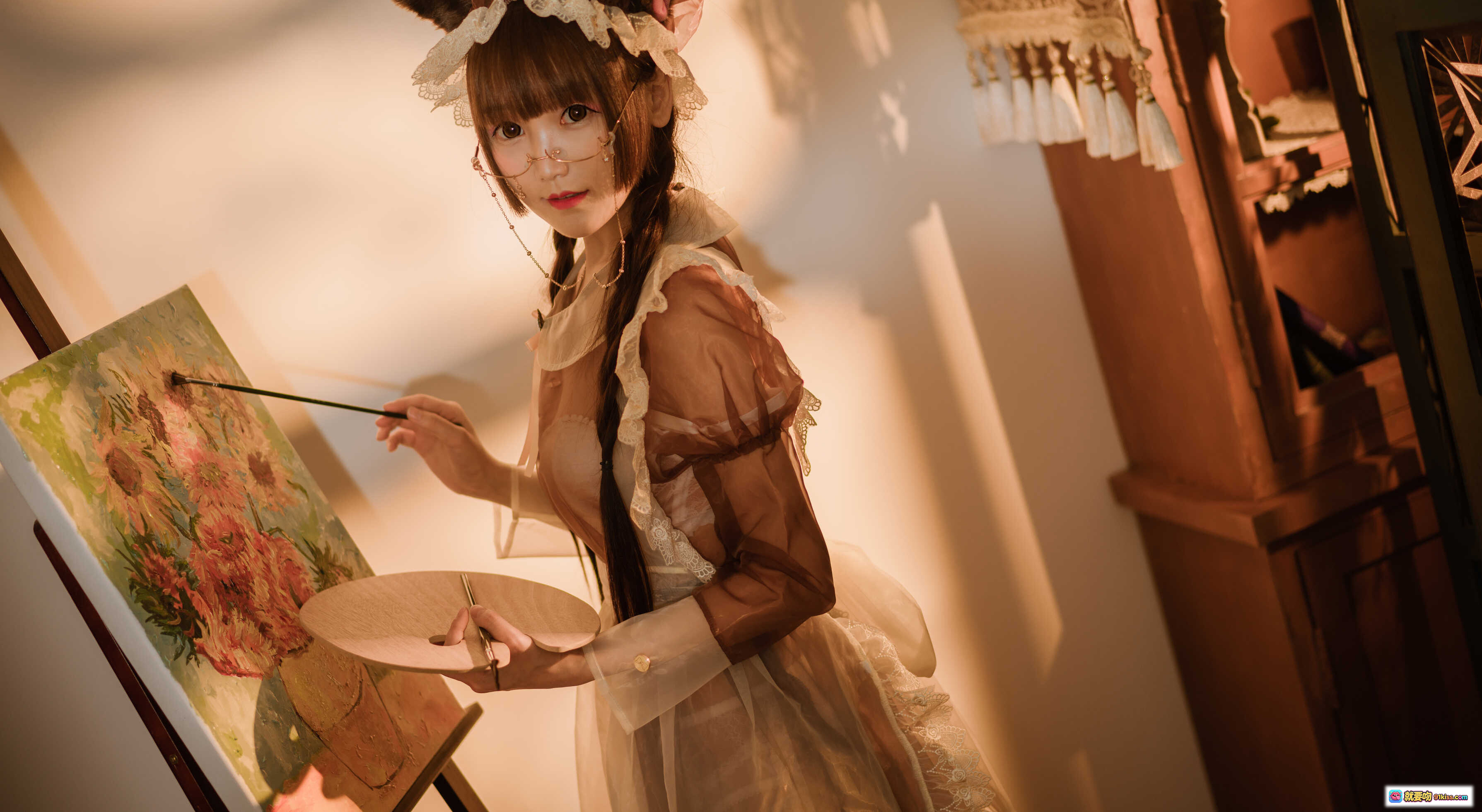 星野咪兔NO.001透明女仆写真｜洛丽塔风格绘画少女｜蕾丝头饰+透视纱裙｜58P高清图集 - 就要吻