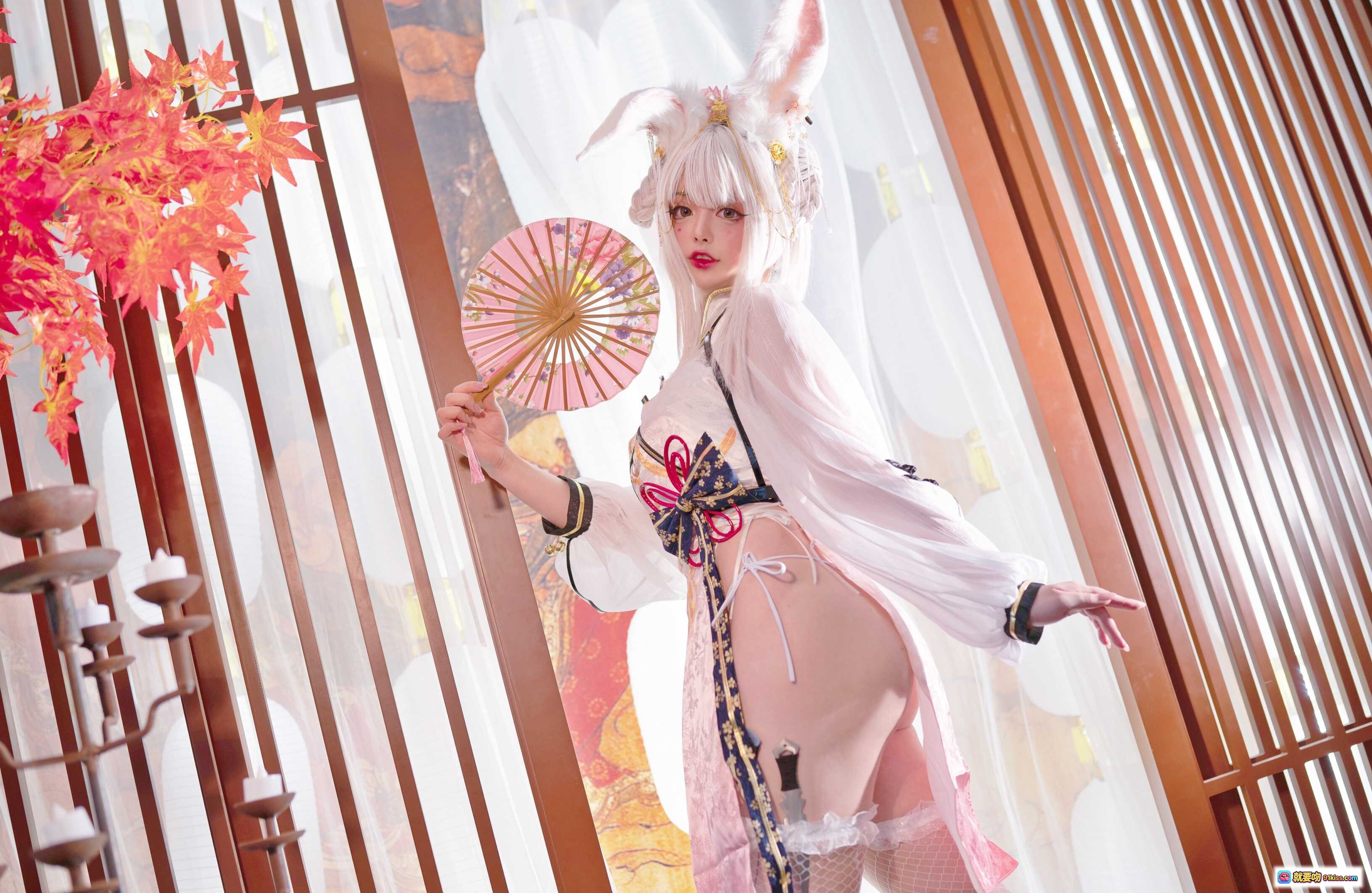 图片[6] - NinJa阿寨寨NO.005肉肉大白兔Cosplay写真｜白发兔耳少女｜渔网袜诱惑｜和风室内美拍｜55P高清图集 - 就要吻