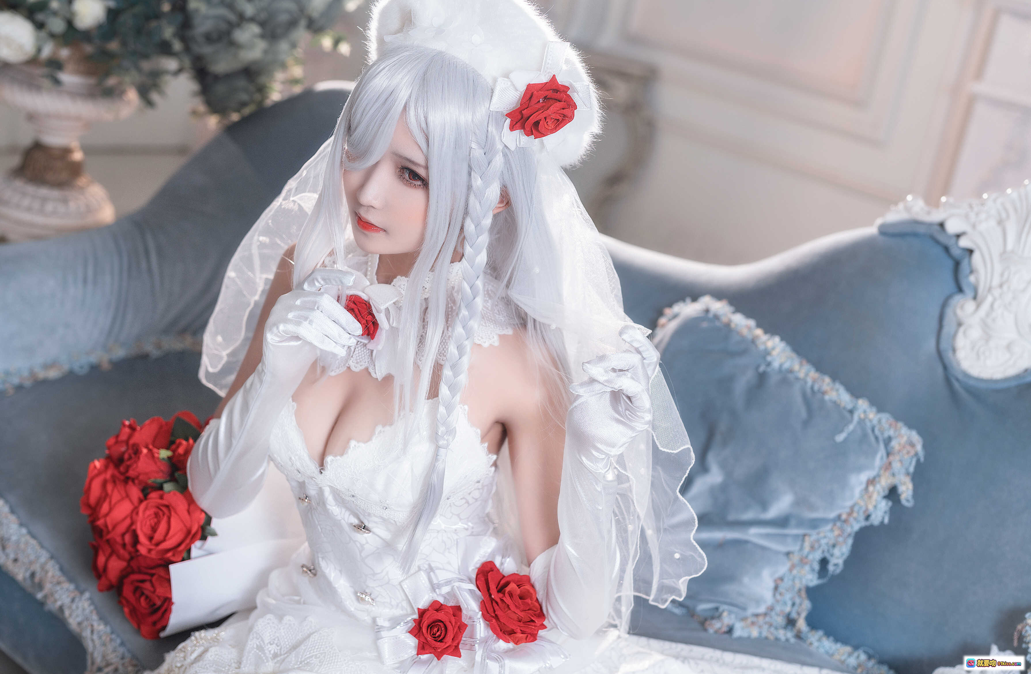 图片[10] - 三度_69 NO.006 g36c花嫁写真｜白色婚纱蕾丝长手套红玫瑰装饰｜优雅新娘造型30P高清图集 - 就要吻