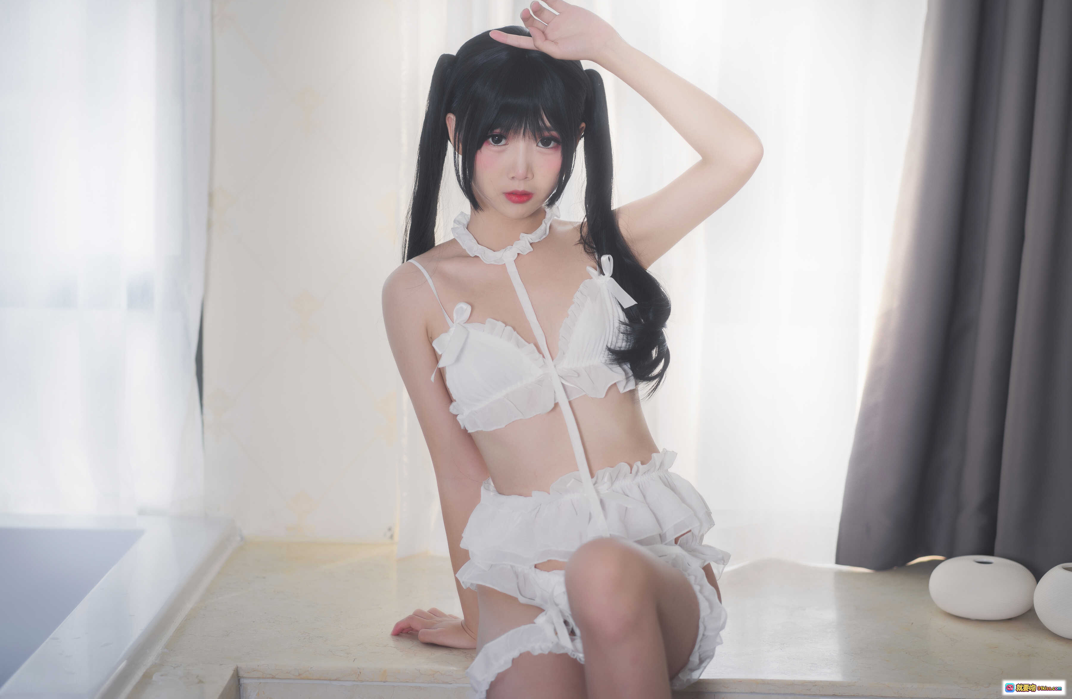 图片[9] - 面饼仙儿NO.015脑内少女白内衣写真17P性感可爱双马尾居家私房美图 - 就要吻