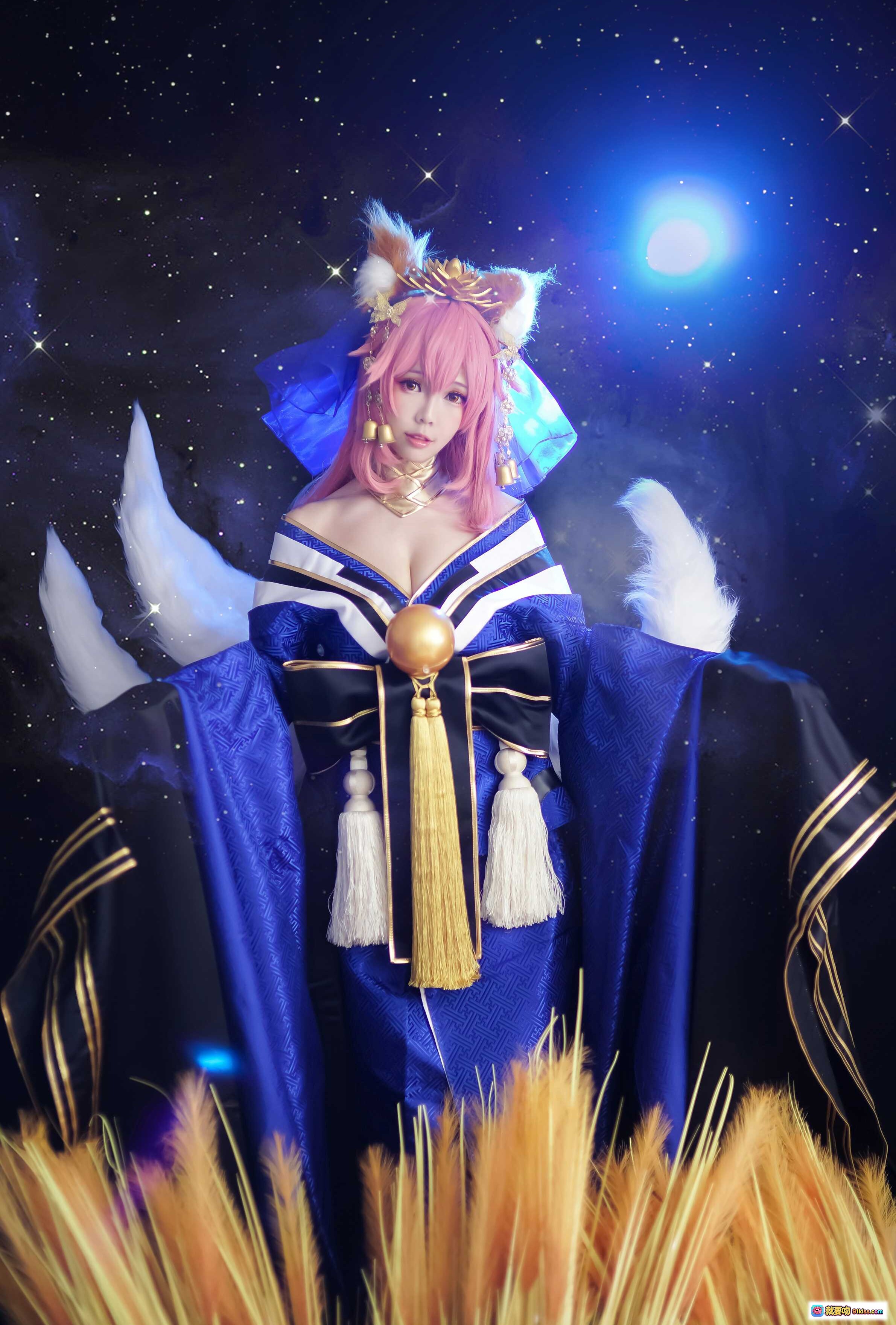 图片[5] - ElyEE子NO.004粉发狐耳cosplay星空背景华丽和风服饰羽毛装饰梦幻写真 - 就要吻