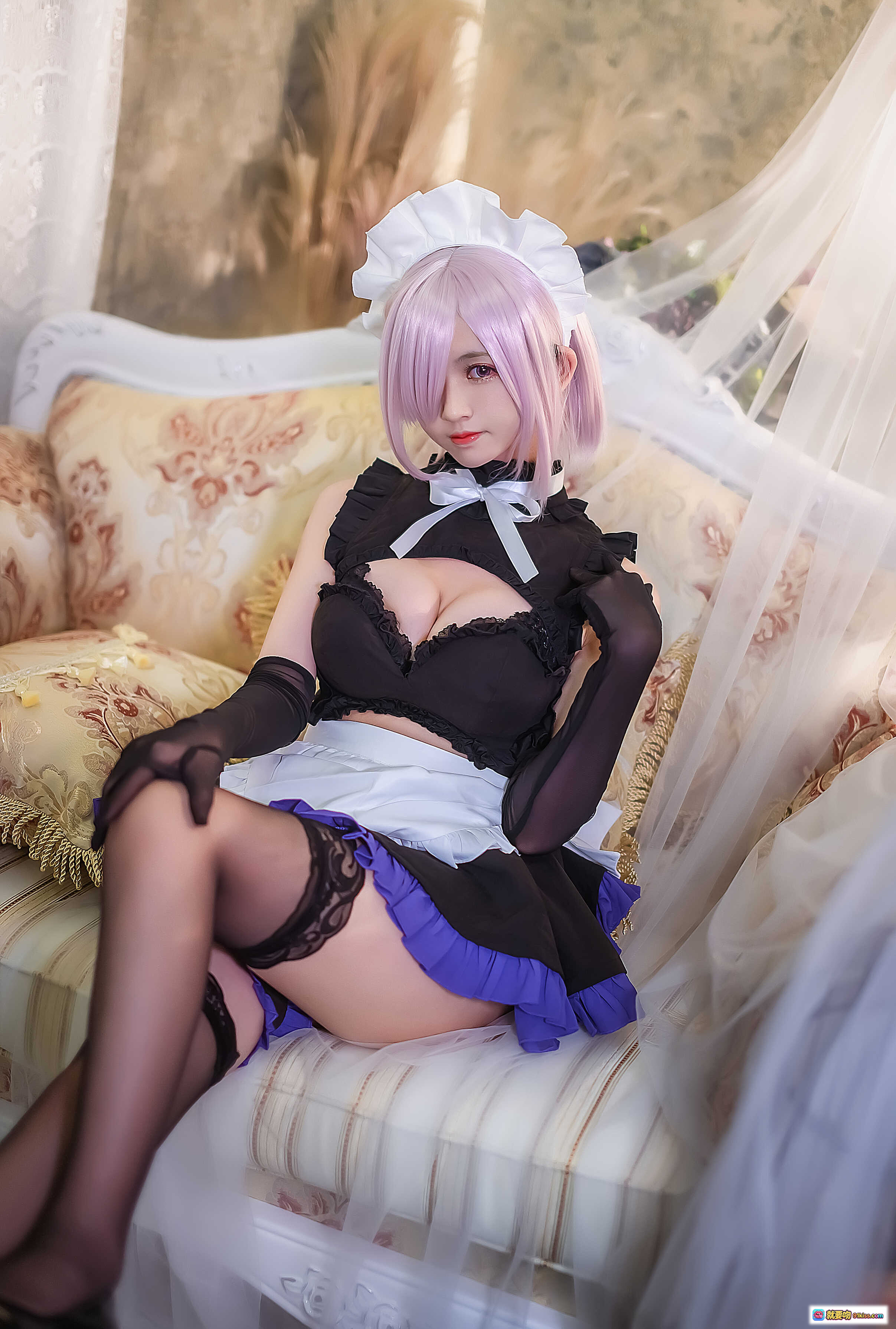 图片[10] - 鳗鱼霏儿NO.042玛修女仆装cos写真 – 紫发黑丝蕾丝边性感优雅室内拍摄12P高清图集 - 就要吻