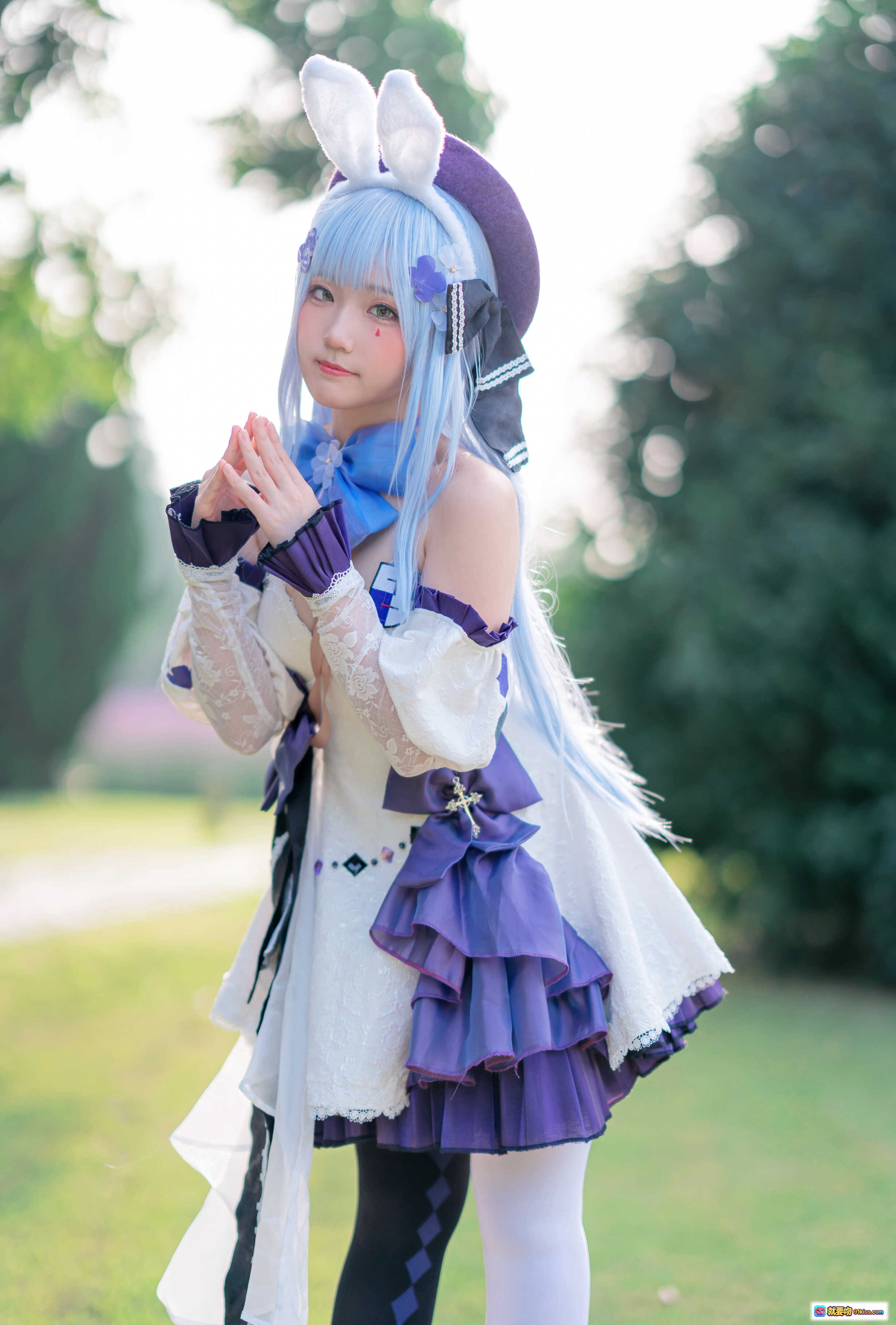图片[6] - 弥美Mime NO.015 少女前线 HK416 Cosplay 白紫兔耳洛丽塔 蓝发少女户外写真 20P高清图集 - 就要吻