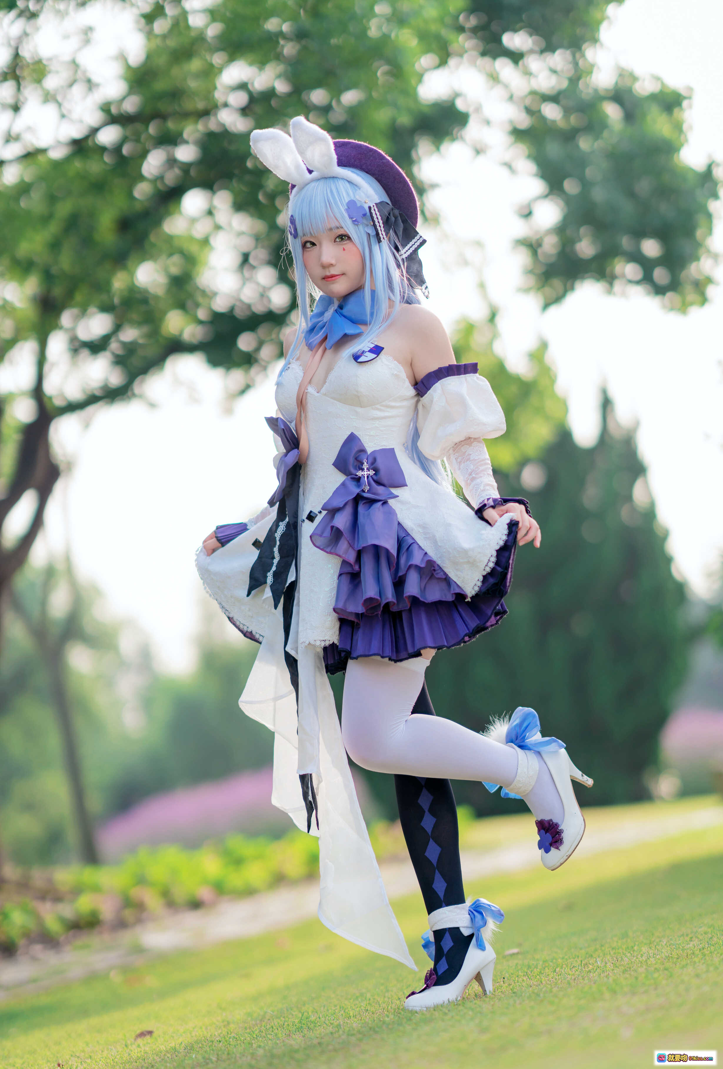 图片[8] - 弥美Mime NO.015 少女前线 HK416 Cosplay 白紫兔耳洛丽塔 蓝发少女户外写真 20P高清图集 - 就要吻