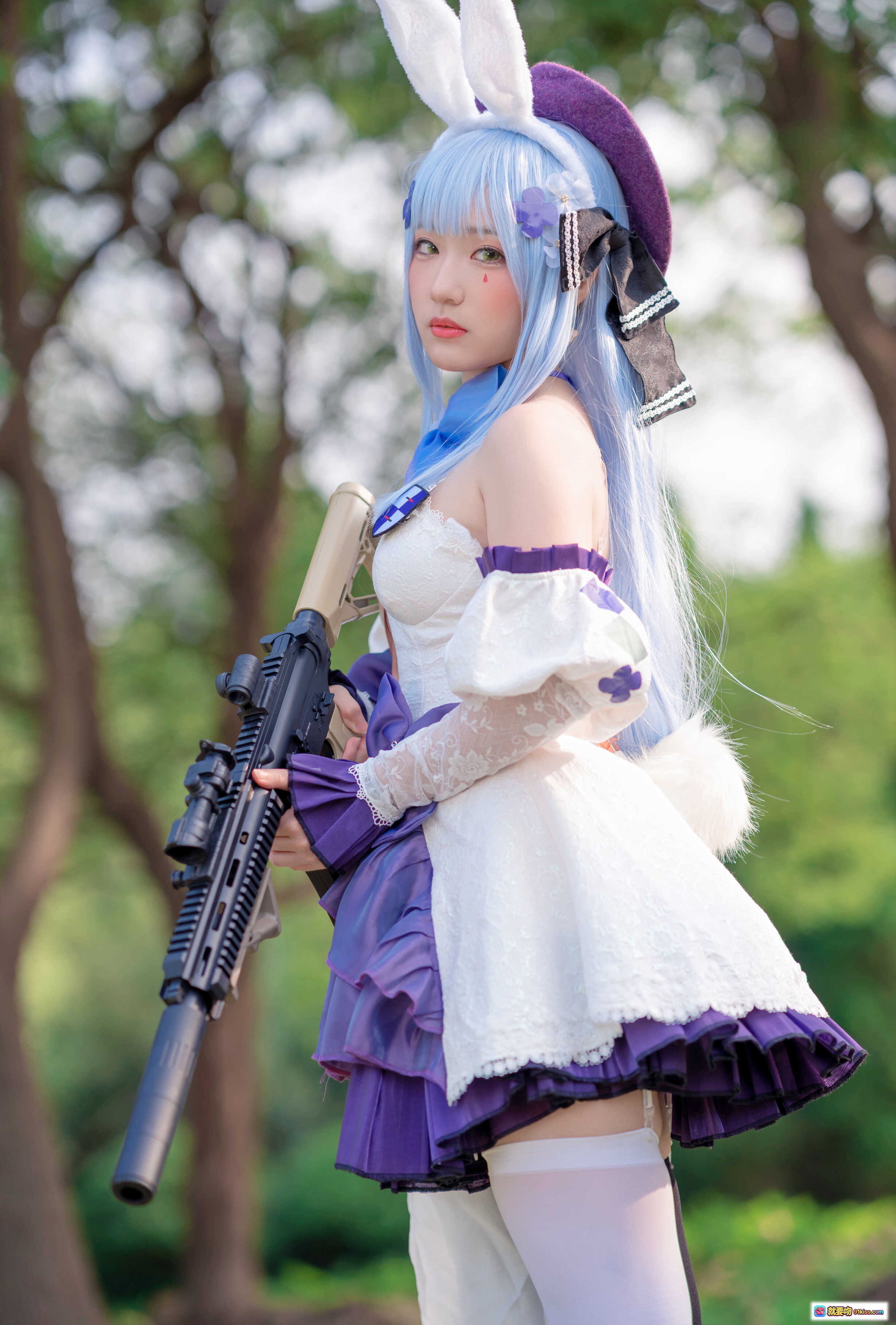 图片[3] - 弥美Mime NO.015 少女前线 HK416 Cosplay 白紫兔耳洛丽塔 蓝发少女户外写真 20P高清图集 - 就要吻