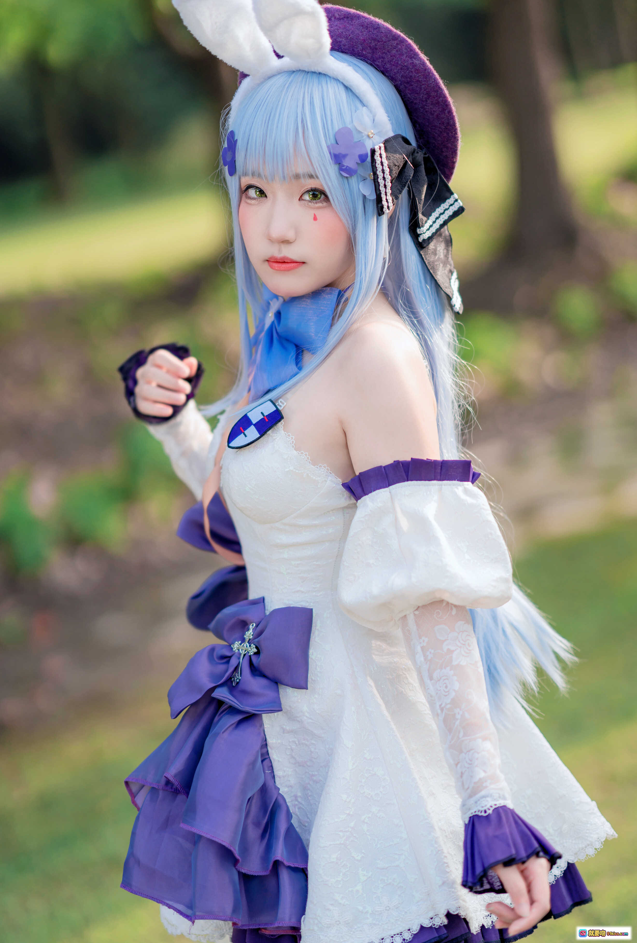 图片[4] - 弥美Mime NO.015 少女前线 HK416 Cosplay 白紫兔耳洛丽塔 蓝发少女户外写真 20P高清图集 - 就要吻