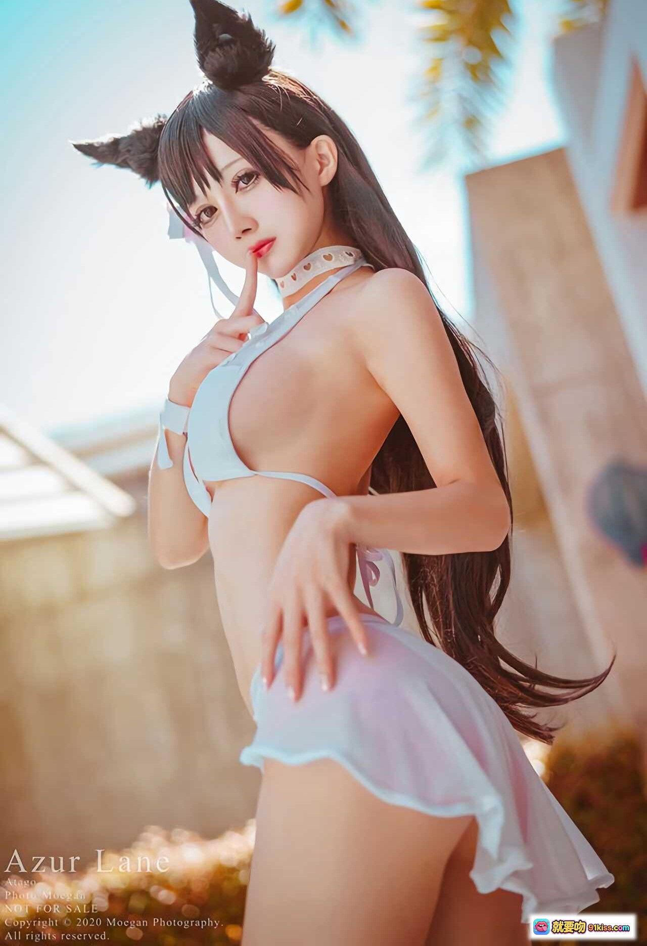 图片[9] - Azur Lane爱宕盛夏进行曲cosplay写真｜猫耳少女白裙比心｜夏日清新性感美图 - 就要吻