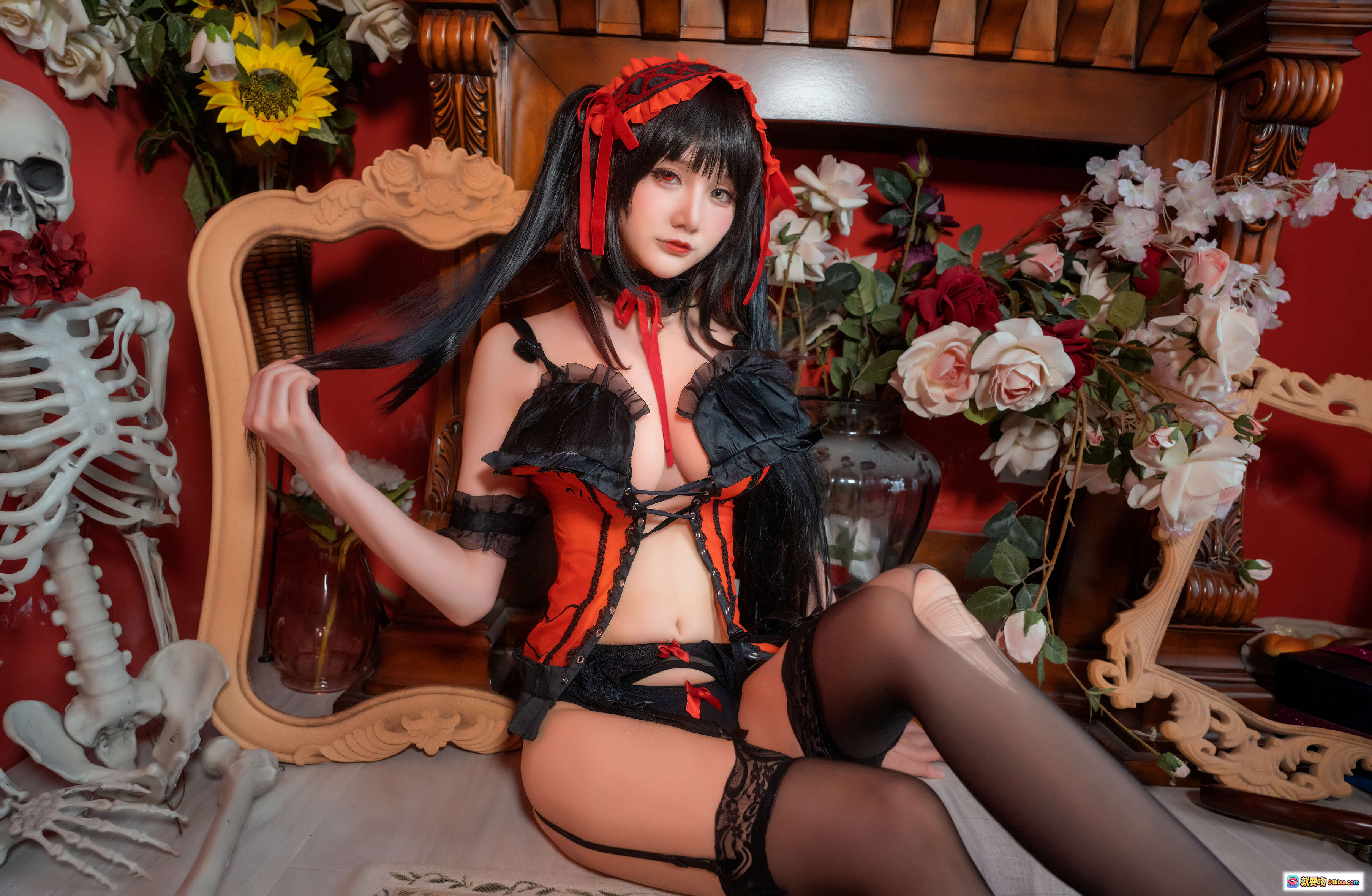 图片[5] - 仙九Airi NO.007 狂三Cosplay内衣写真 21P高清图集 黑红蕾丝诱惑 持枪坐姿优雅复古书房场景 - 就要吻
