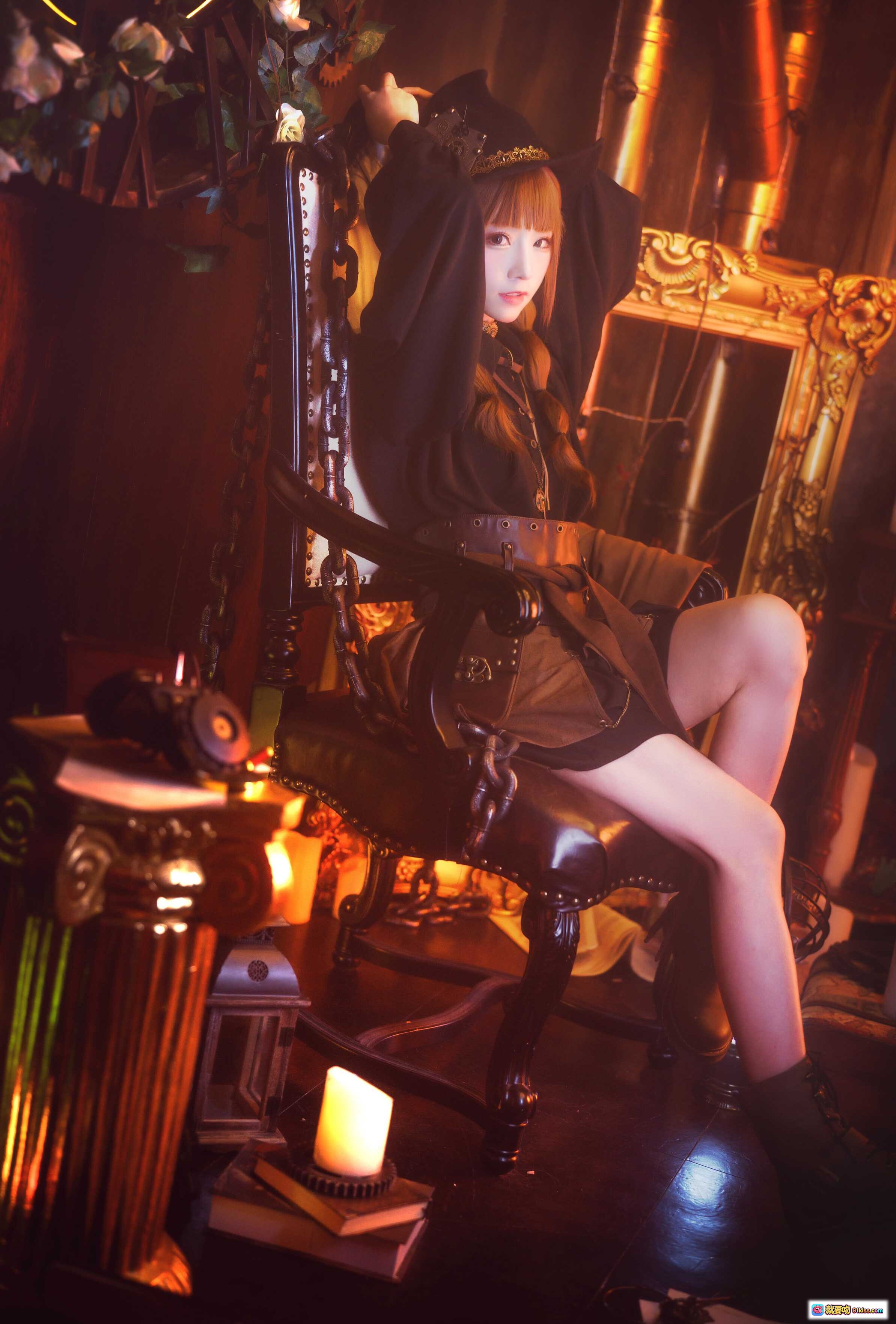 图片[4] - Kitaro绮太郎NO.085蒸汽朋克写真｜哥特女巫风造型+复古机械背景+黑猫陪伴+暗调暖光氛围感拍摄 - 就要吻