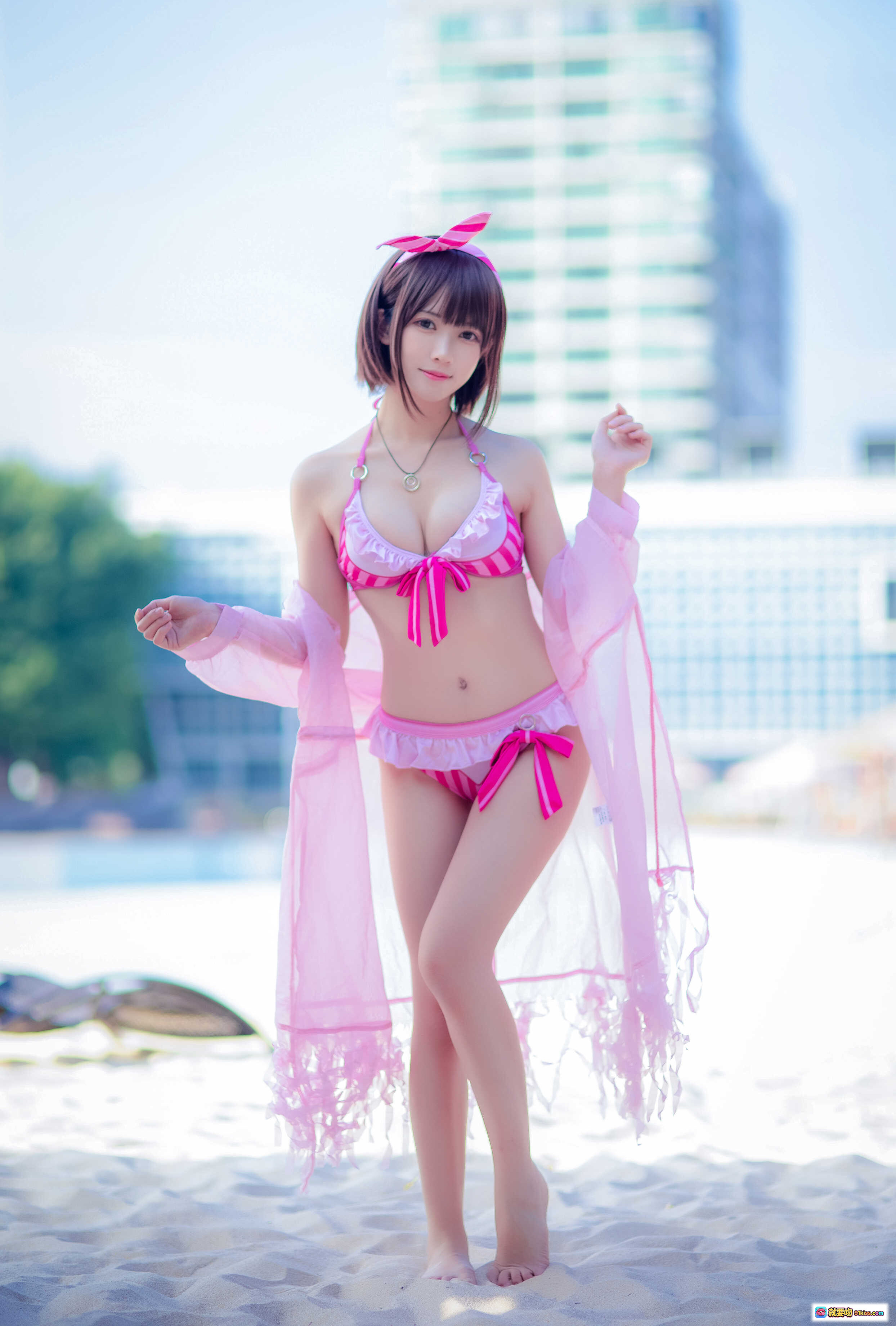 图片[6] - 鳗鱼霏儿NO.029加藤惠粉色泳装写真 甜美少女风比基尼沙滩躺拍 20P高清美图 - 就要吻