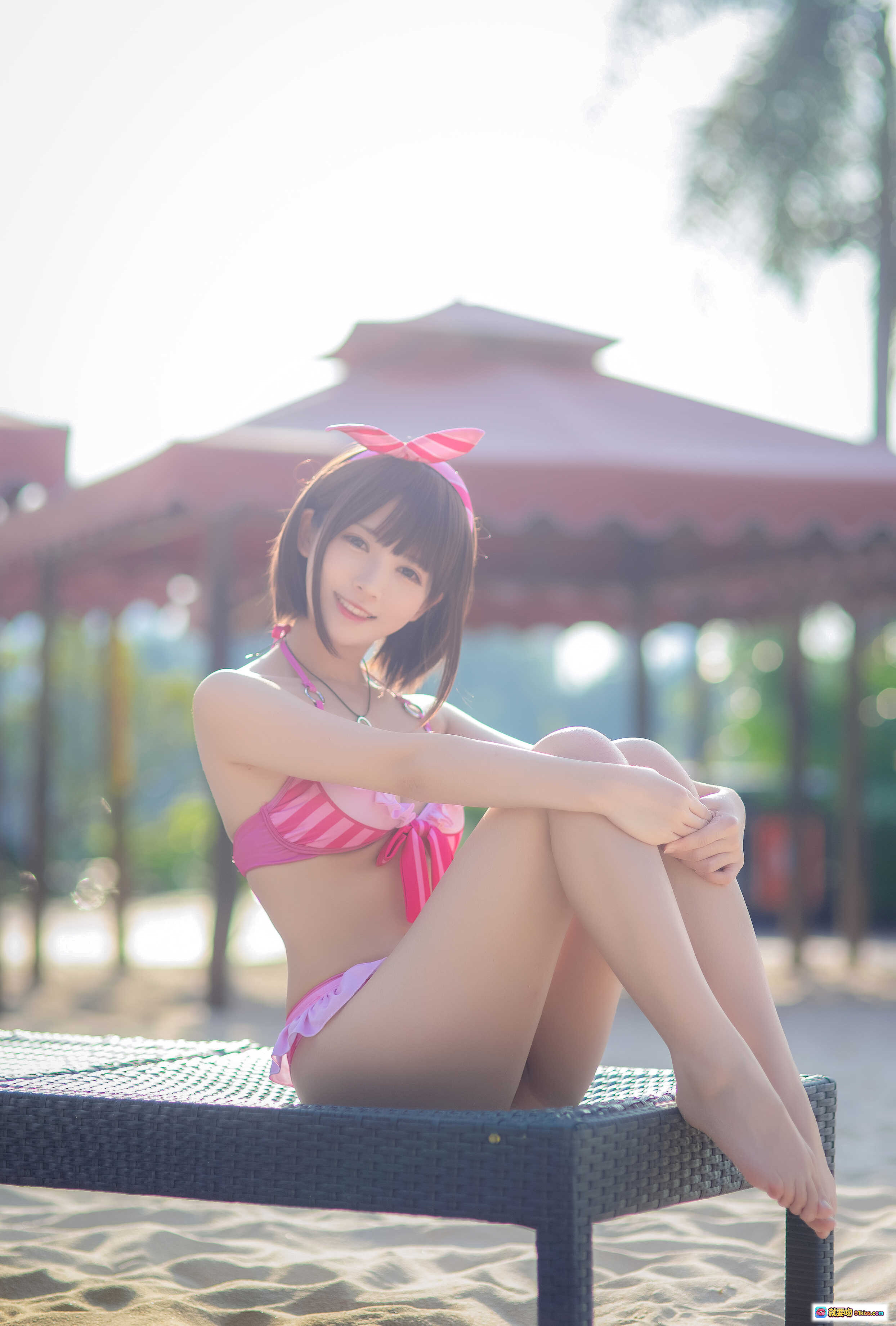 图片[7] - 鳗鱼霏儿NO.029加藤惠粉色泳装写真 甜美少女风比基尼沙滩躺拍 20P高清美图 - 就要吻