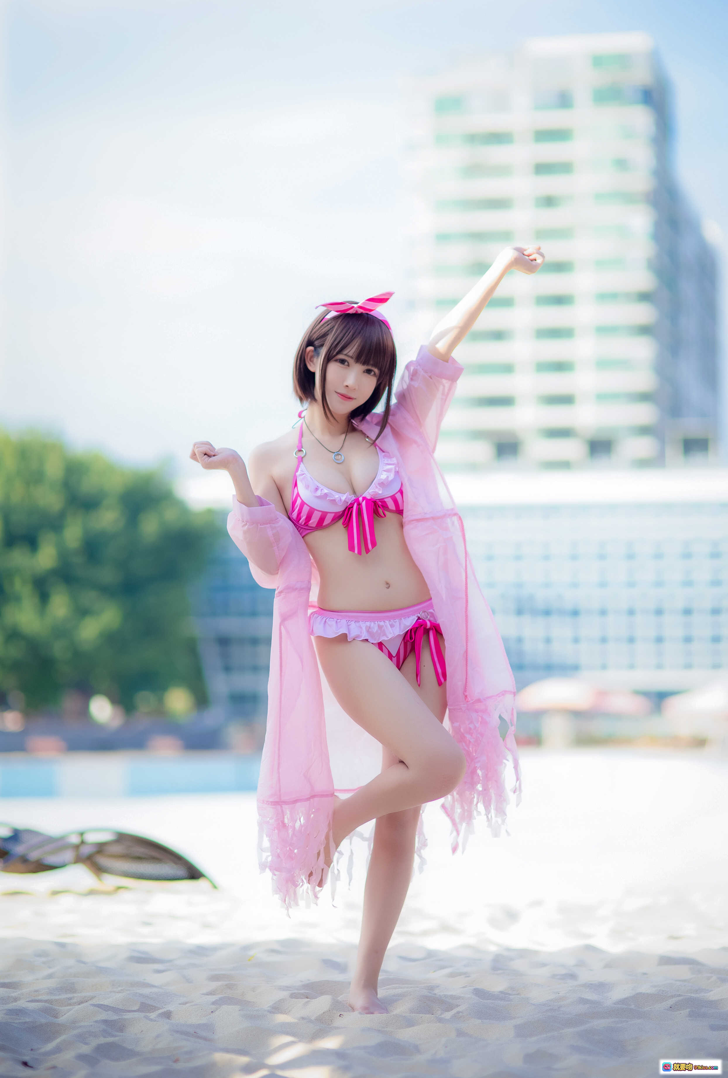 图片[10] - 鳗鱼霏儿NO.029加藤惠粉色泳装写真 甜美少女风比基尼沙滩躺拍 20P高清美图 - 就要吻