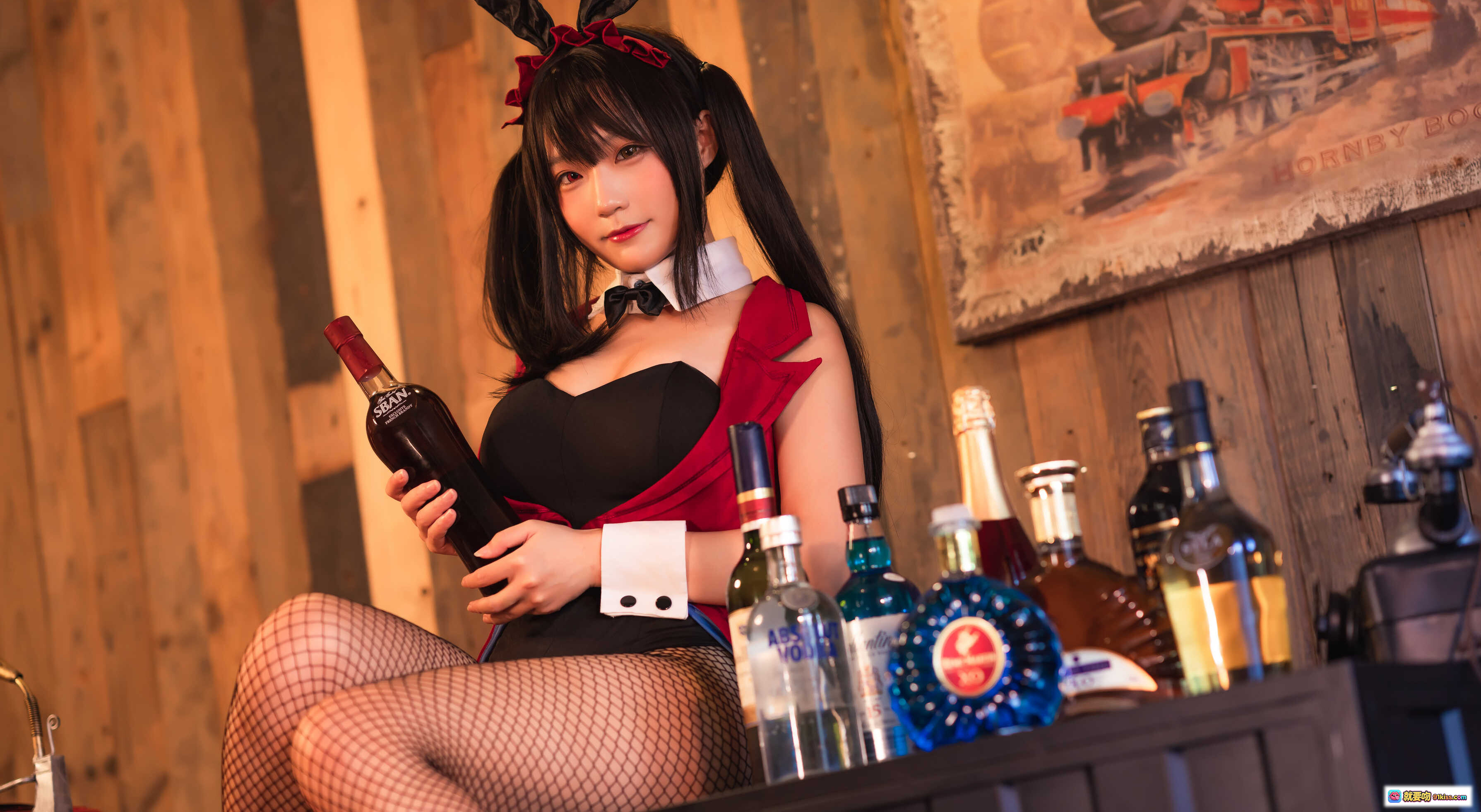 图片[10] - 弥美Mime NO.011 時崎狂三 Cosplay写真｜兔耳黑发少女｜渔网袜高跟鞋｜木质背景氛围感｜29P高清图集 - 就要吻