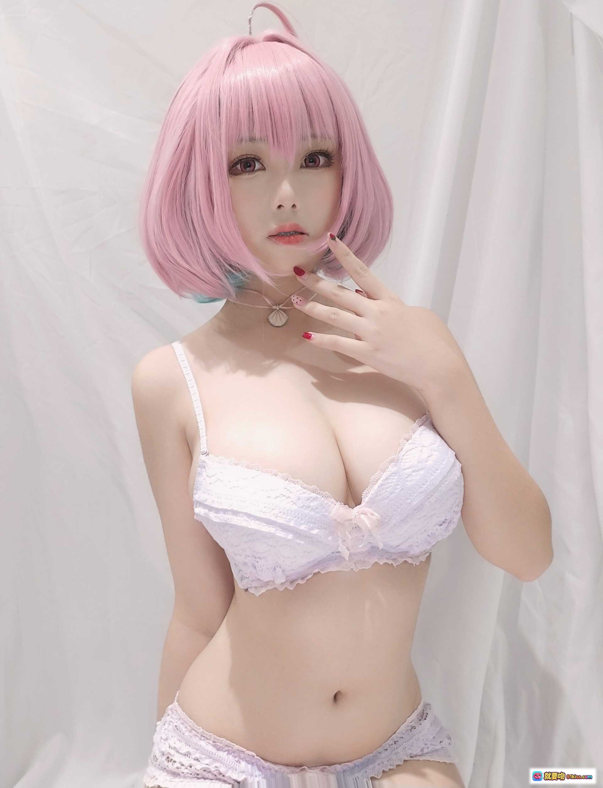 图片[7] - 蜜汁猫裘NO.034梦见璃亚梦粉发少女蕾丝内衣写真31P57MB白纱背景美腿白袜甜系cosplay - 就要吻